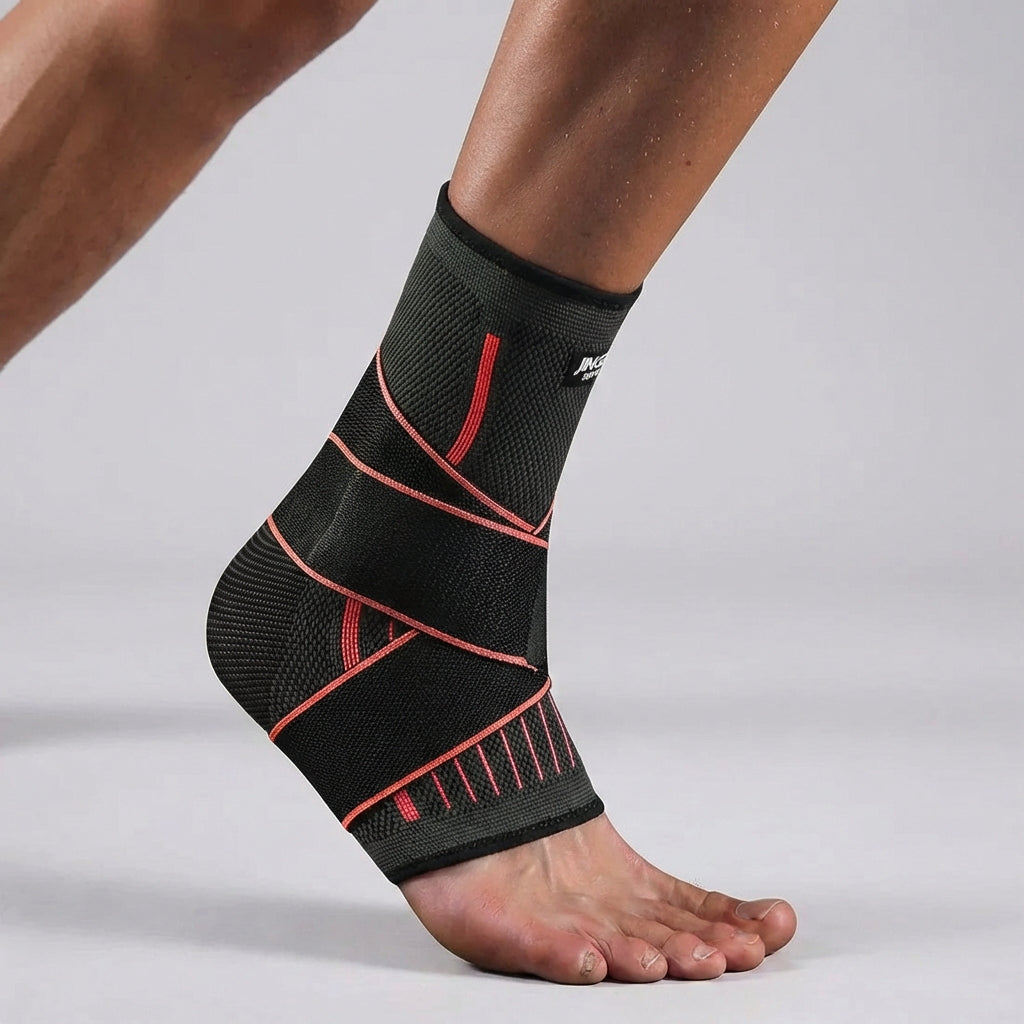 Adjustable compression ankle brace with cross-strap support for activity and recovery