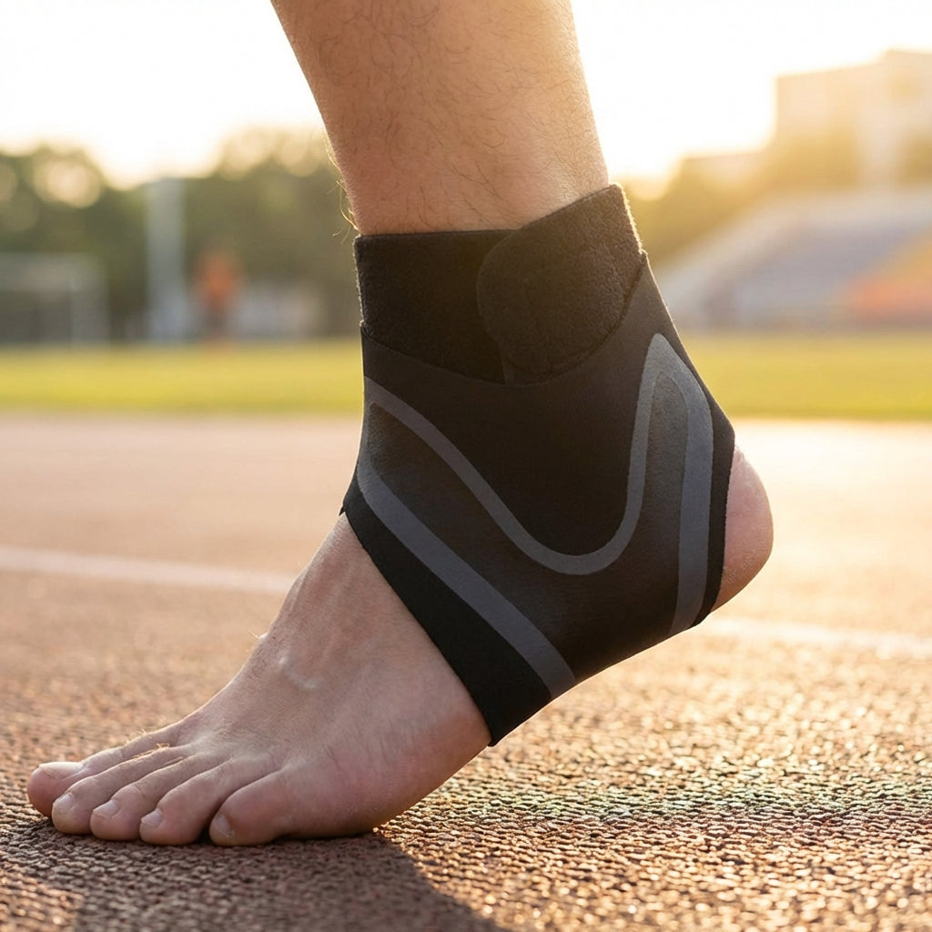 Low profile ankle support with adjustable compression for sports