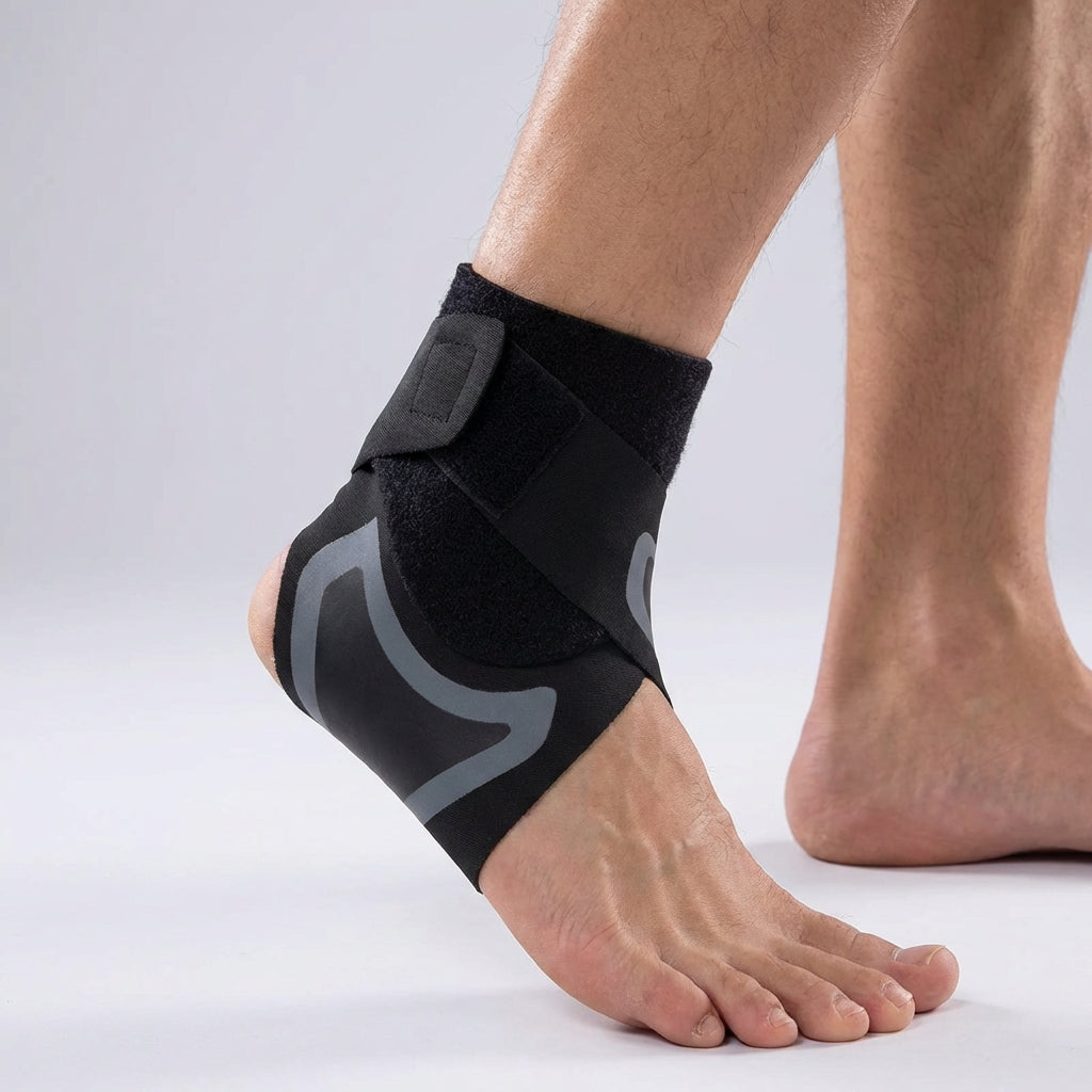 Low profile ankle support with adjustable compression for sports
