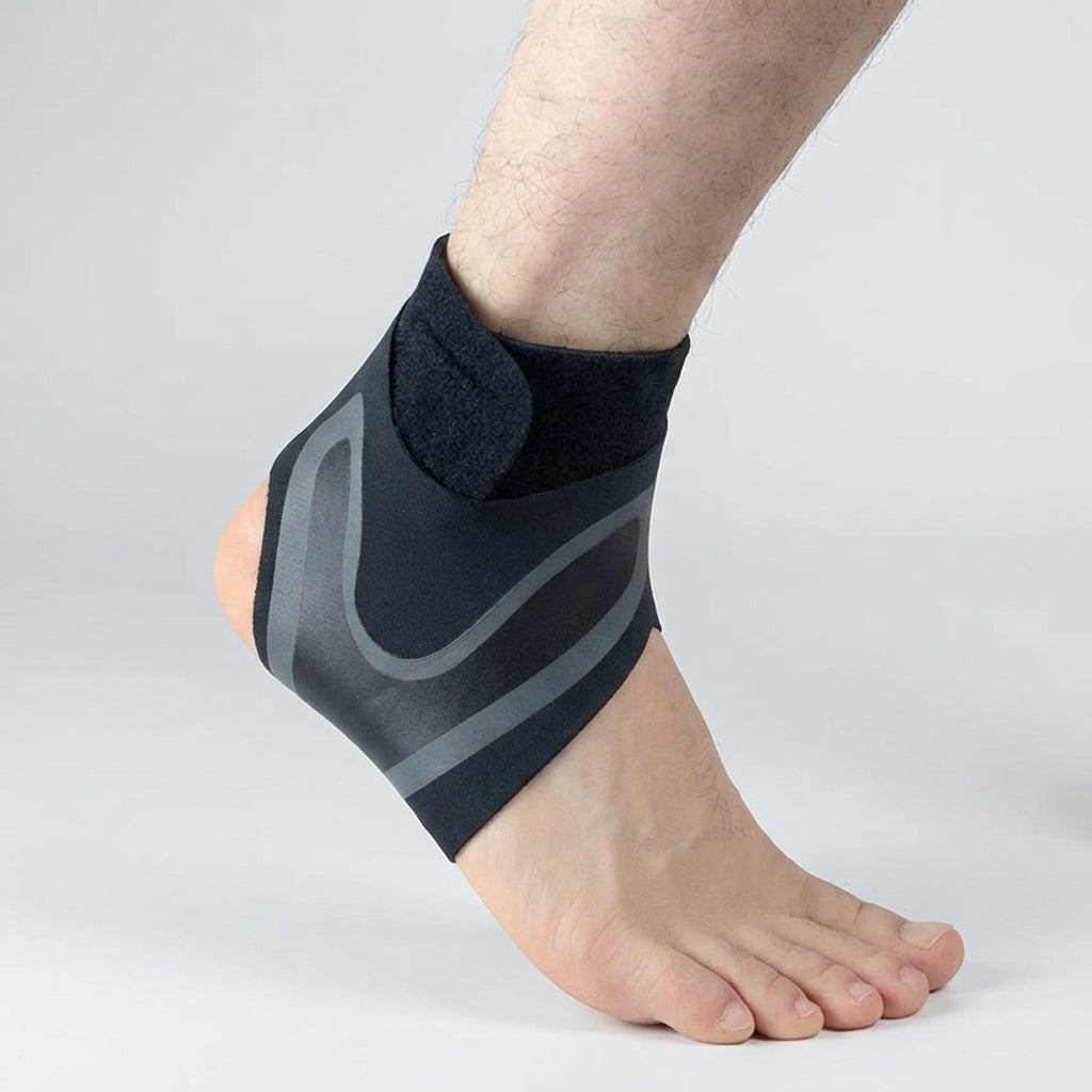 Low profile ankle support with adjustable compression for sports
