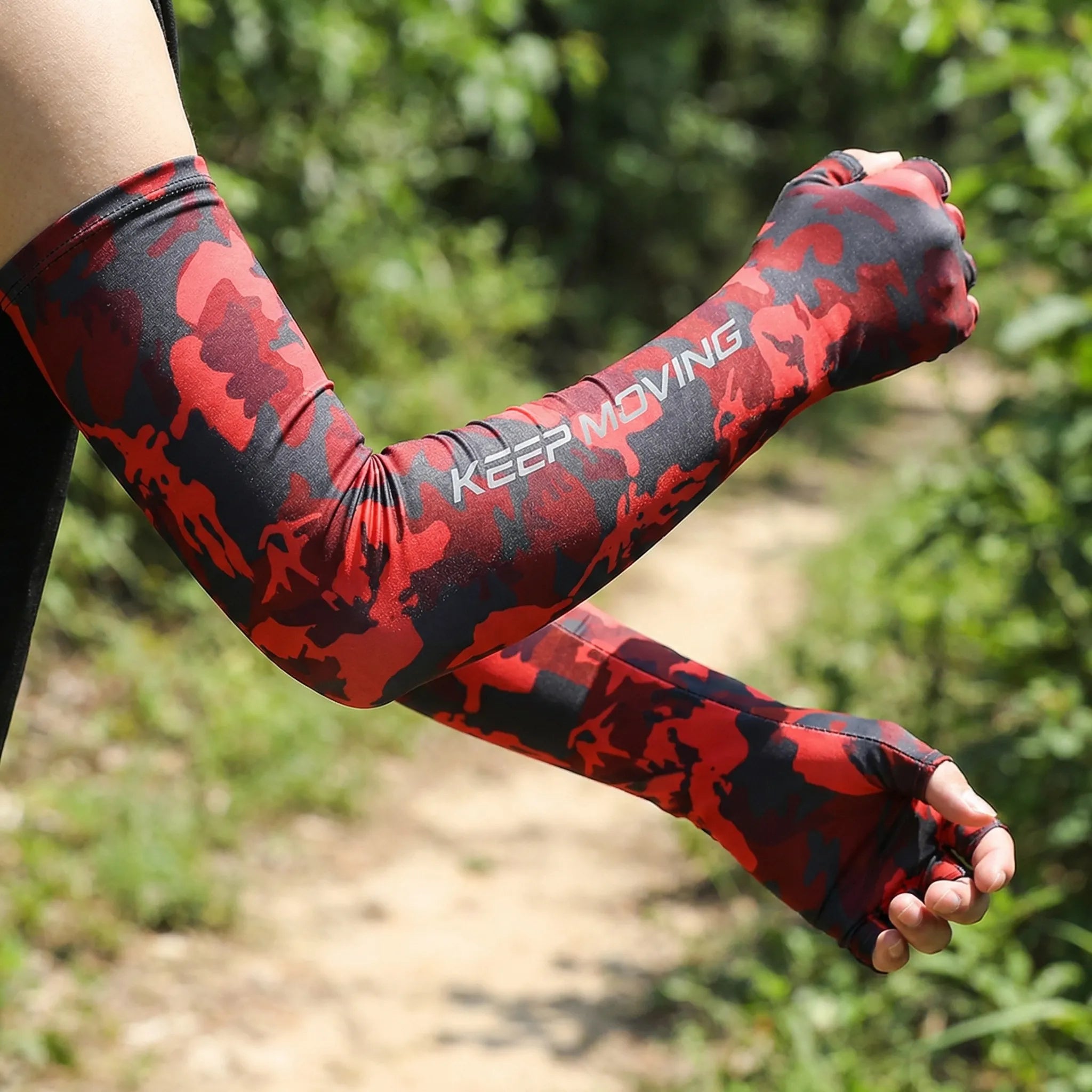 Fingerless arm sleeve with reflective strip for cycling sun protection