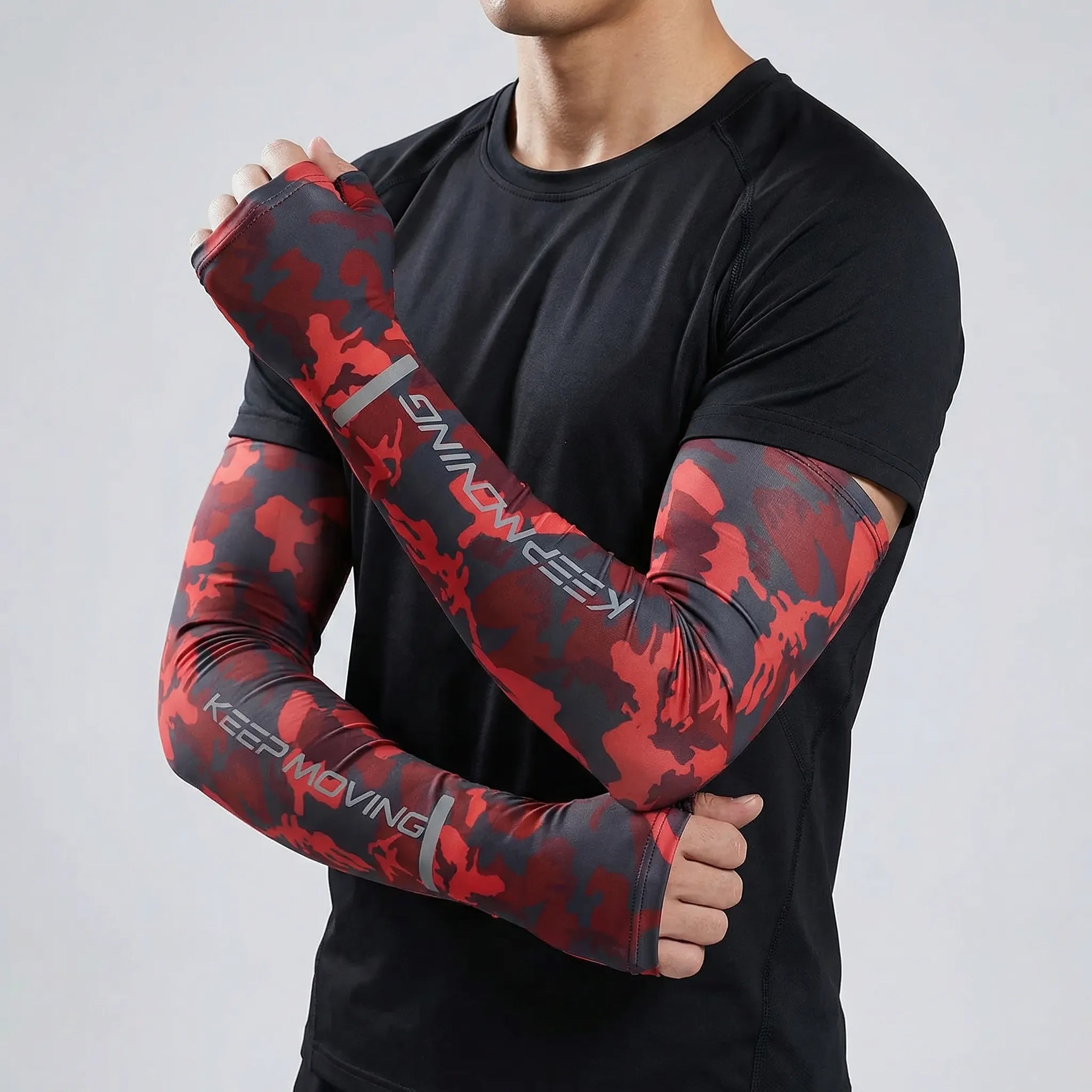 Fingerless arm sleeve with reflective strip for cycling sun protection