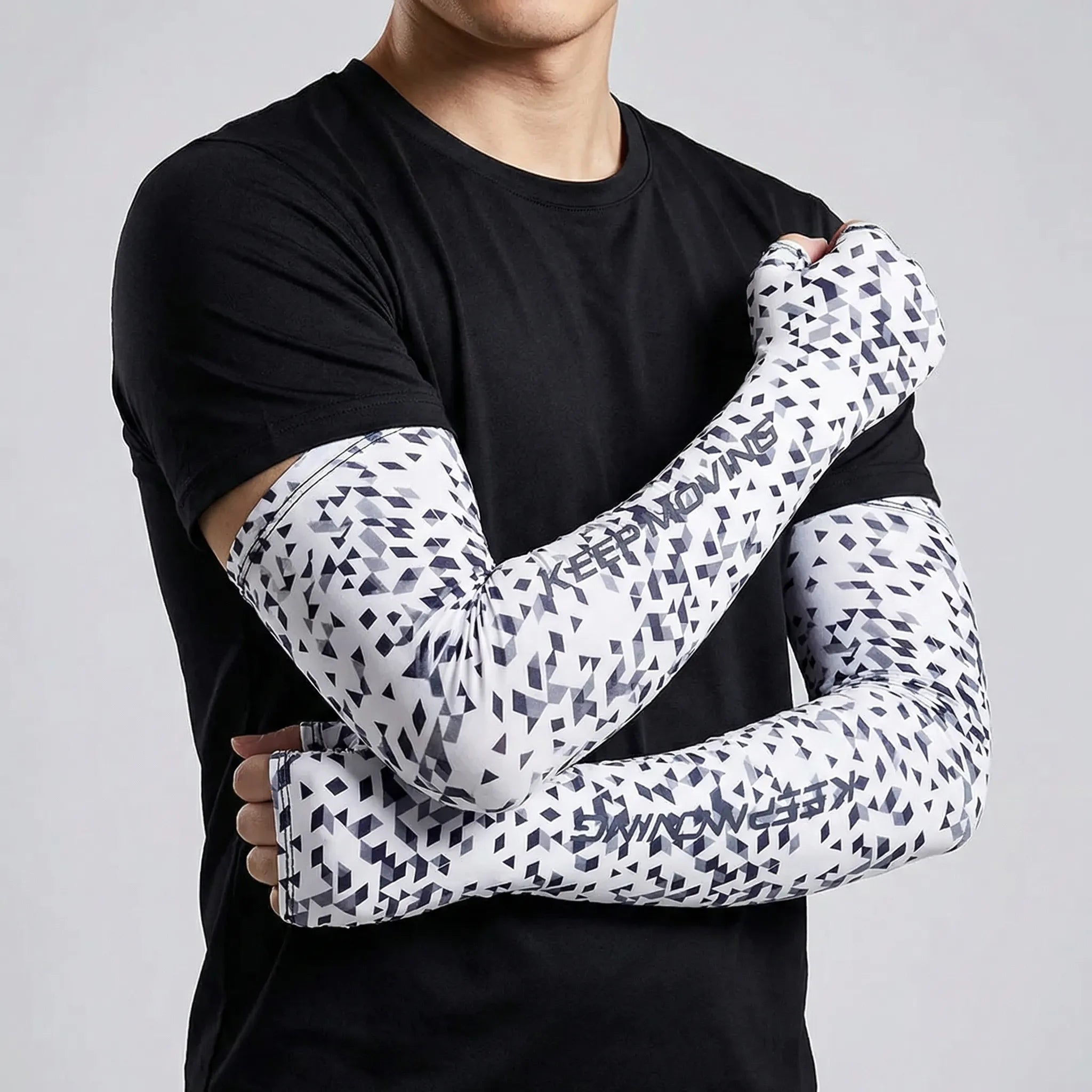 Fingerless arm sleeve with reflective strip for cycling sun protection