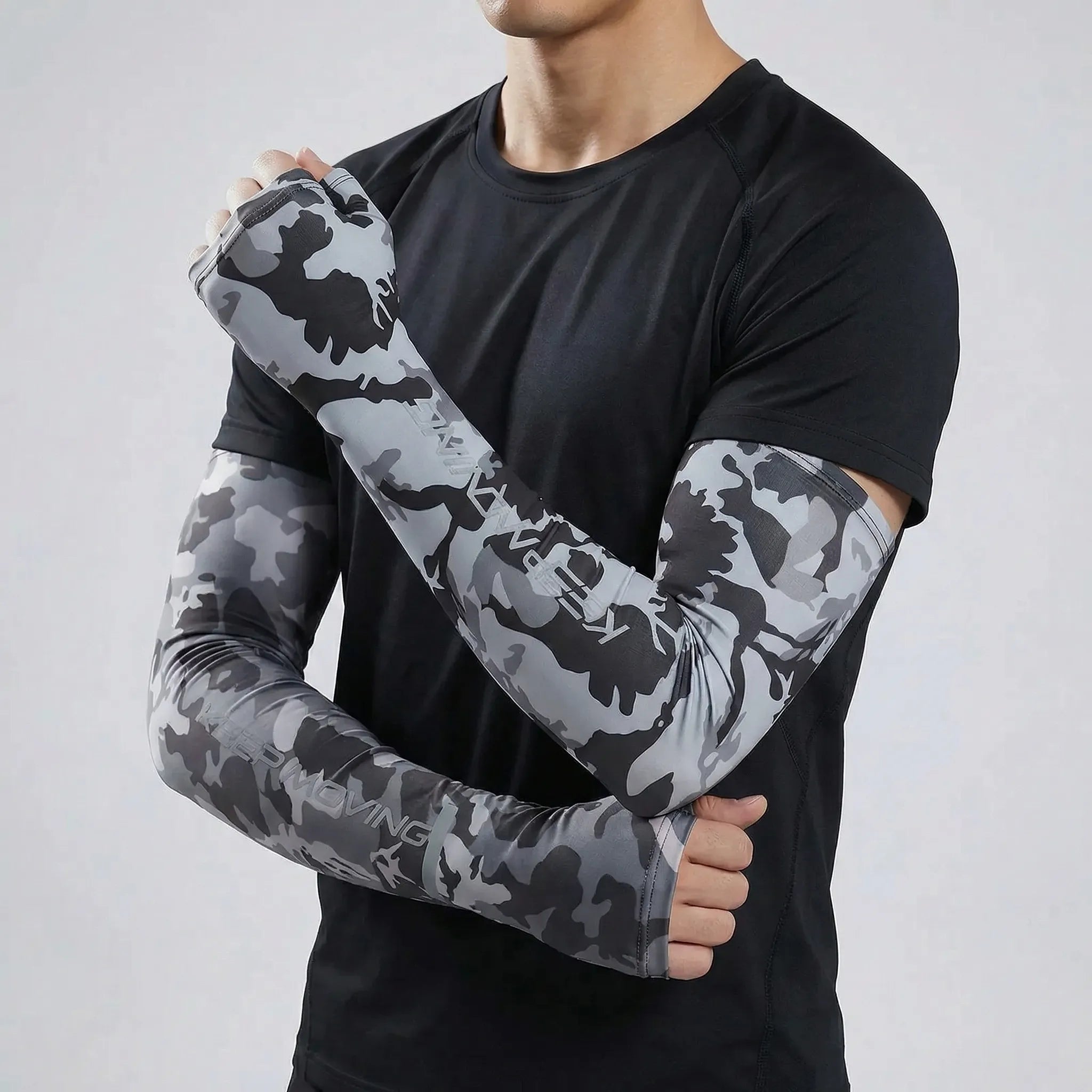 Fingerless arm sleeve with reflective strip for cycling sun protection
