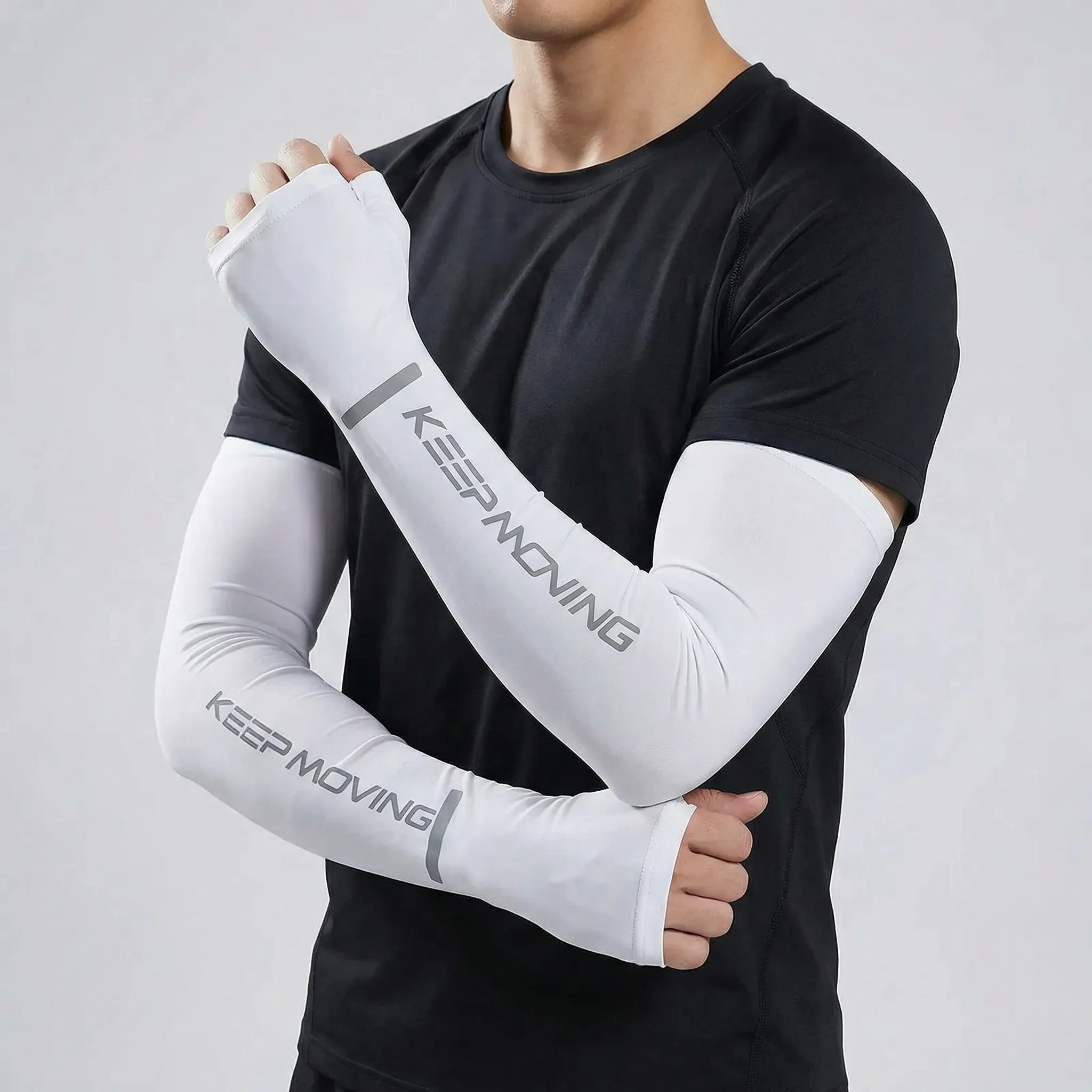 Fingerless arm sleeve with reflective strip for cycling sun protection