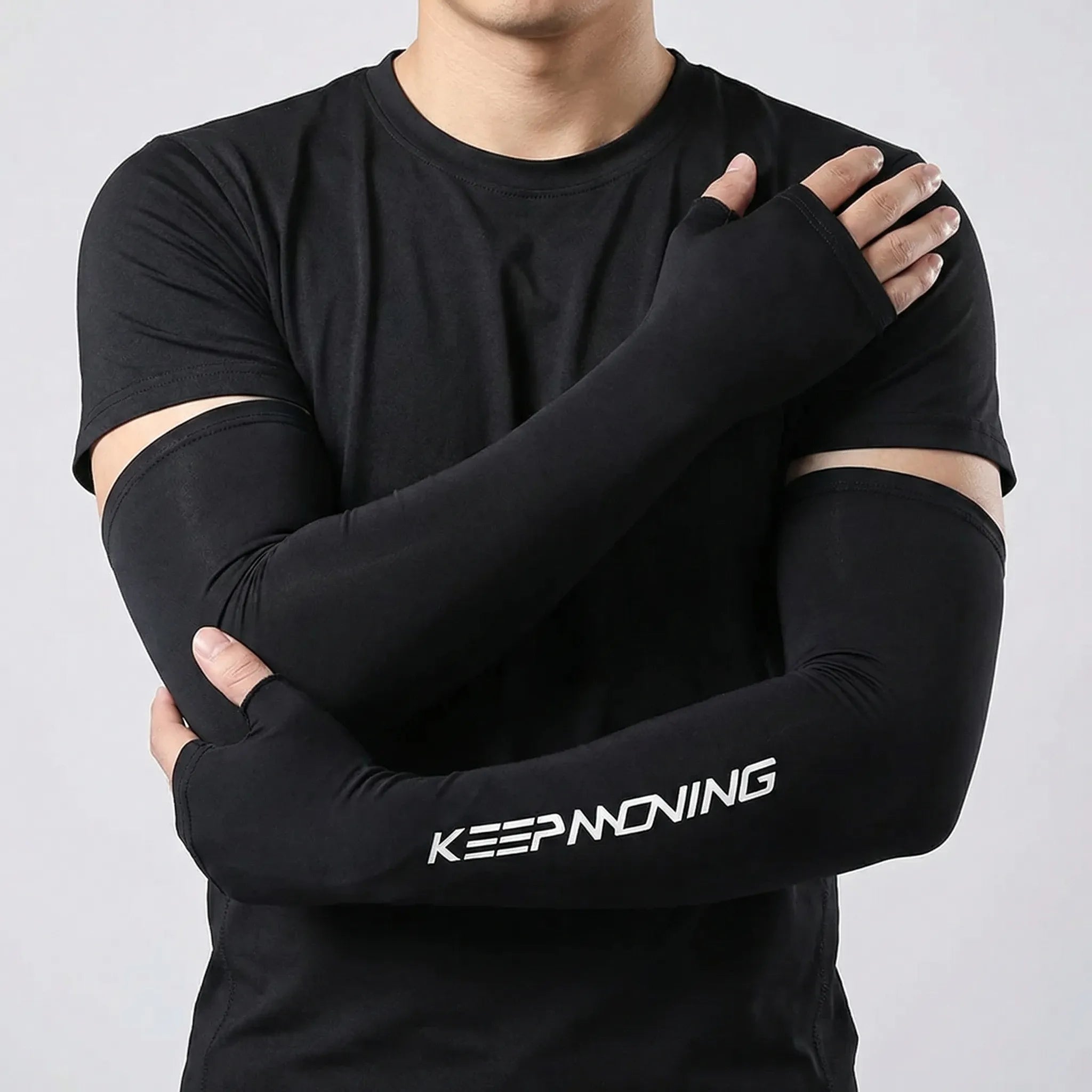Fingerless arm sleeve with reflective strip for cycling sun protection