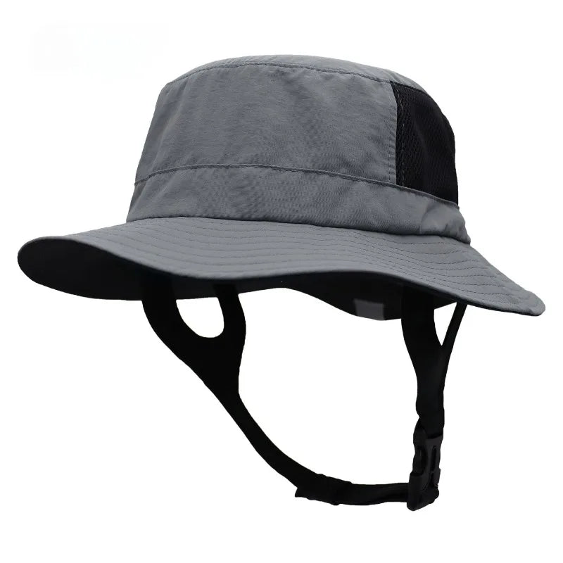 Mesh fishing hat with UPF50+ sun protection and adjustable chin strap