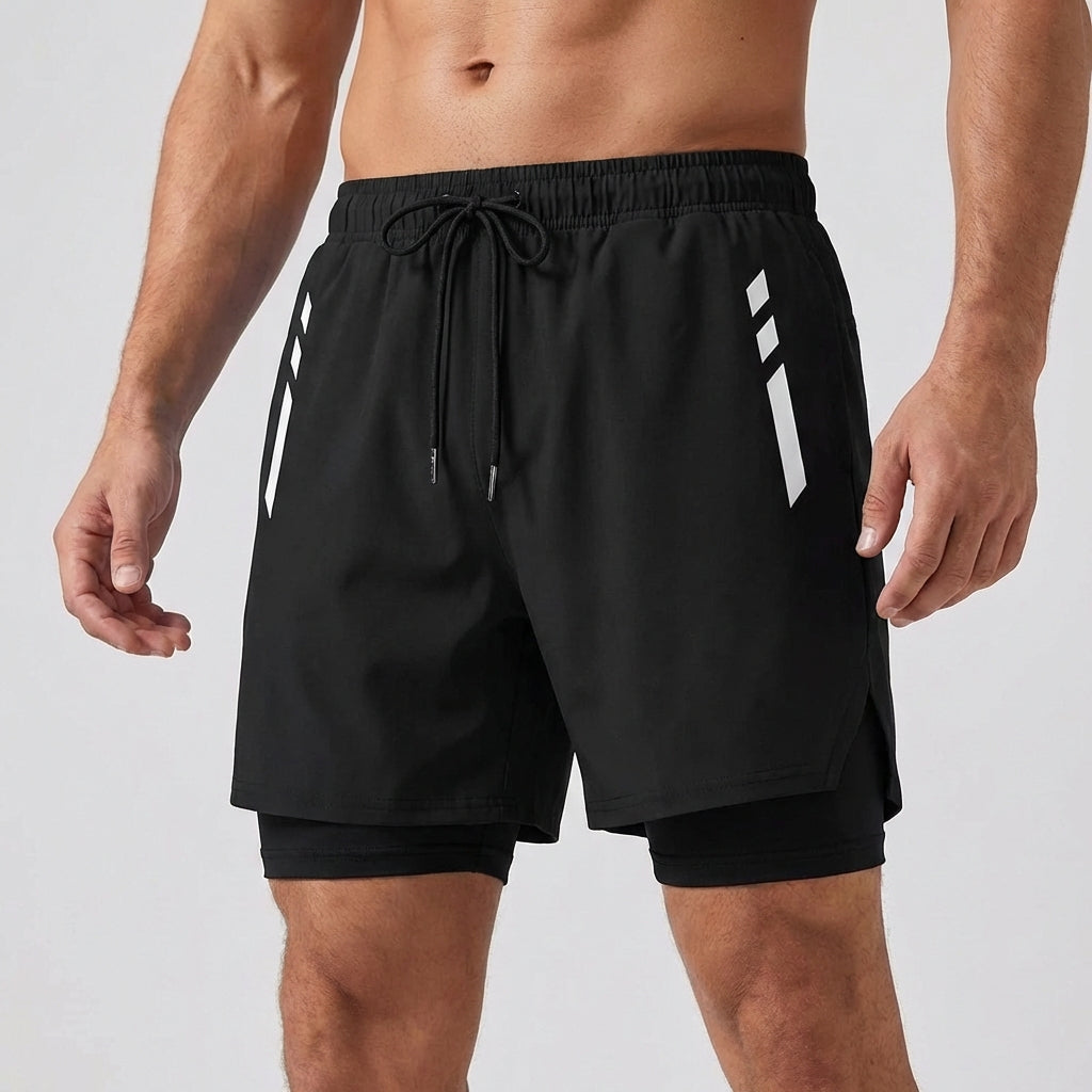 Swim shorts double layer quick-drying side slits adjustable fit
