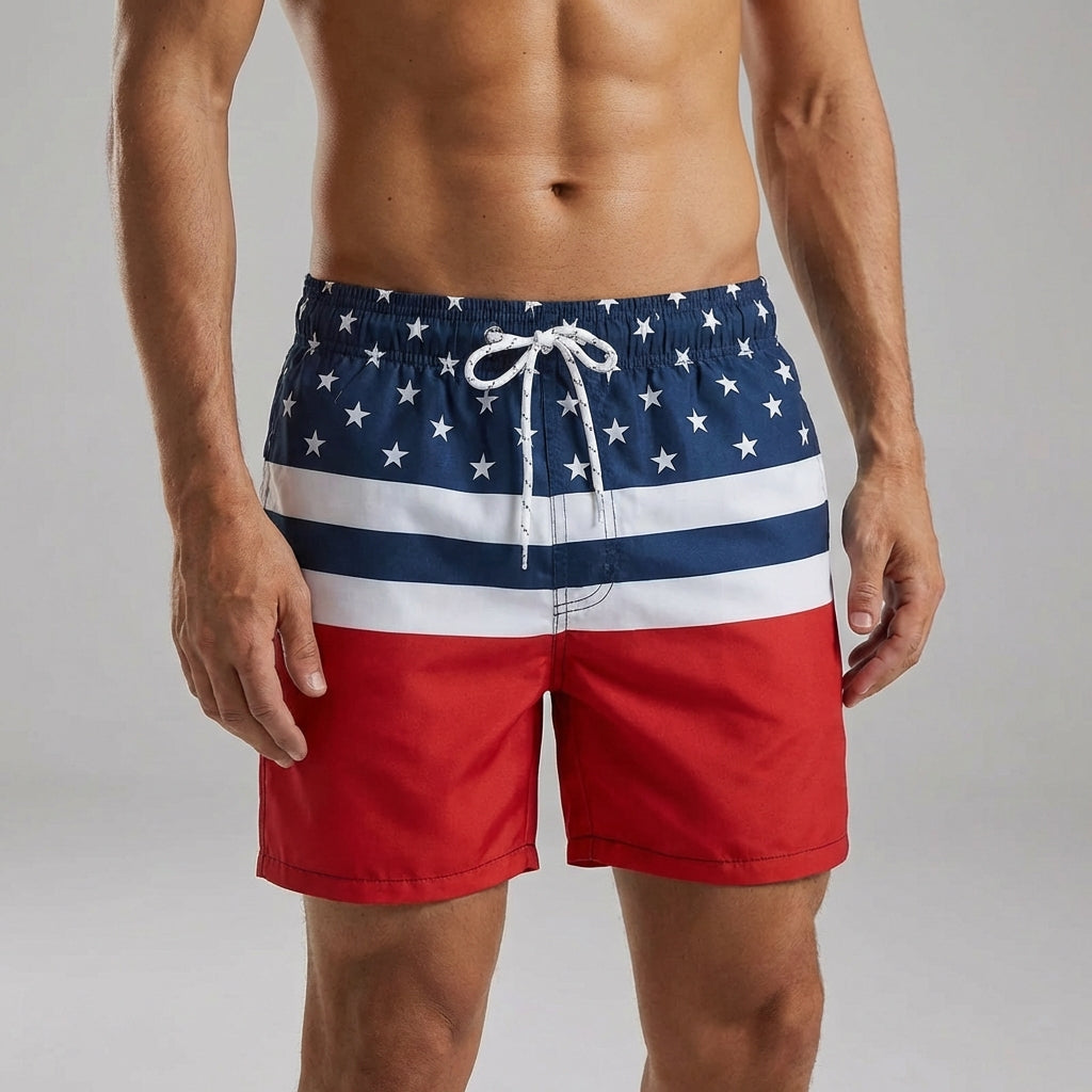 Striped swim shorts quick-drying with side pockets