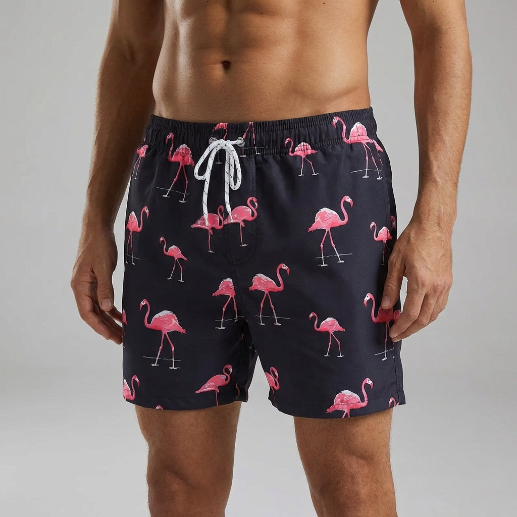 Striped swim shorts quick-drying with side pockets