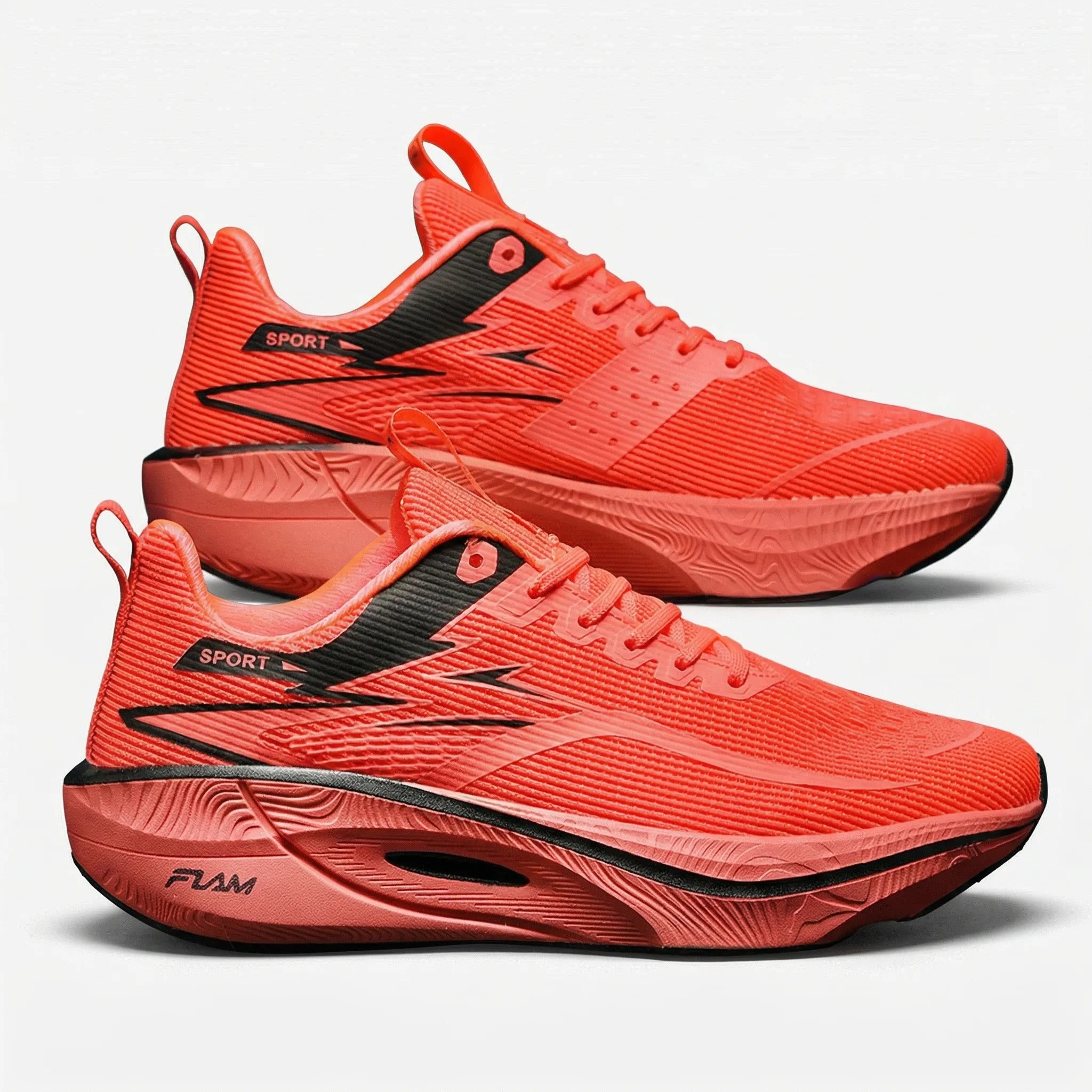 Running shoe with air cushion heel and carbon plate mesh upper
