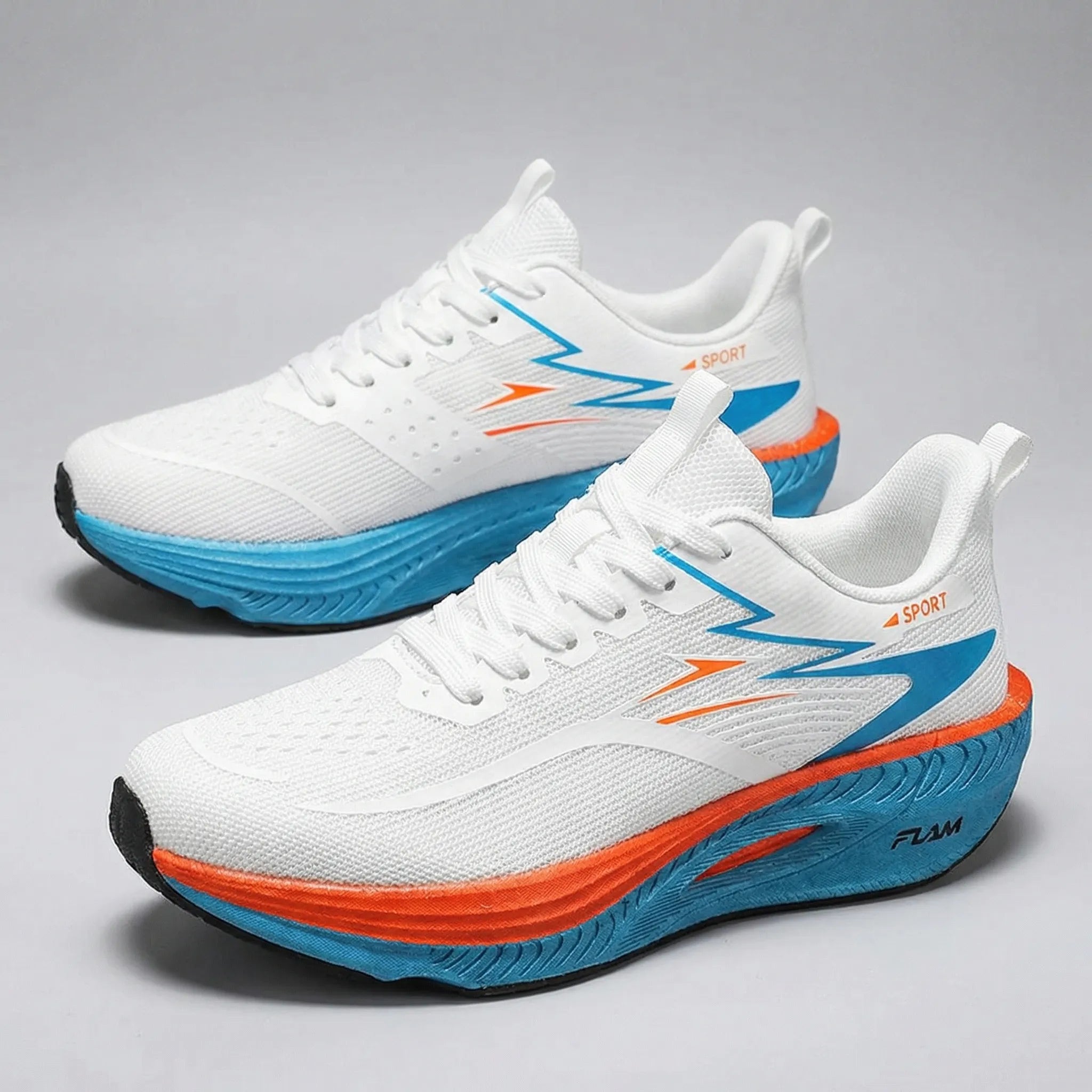 Running shoe with air cushion heel and carbon plate mesh upper