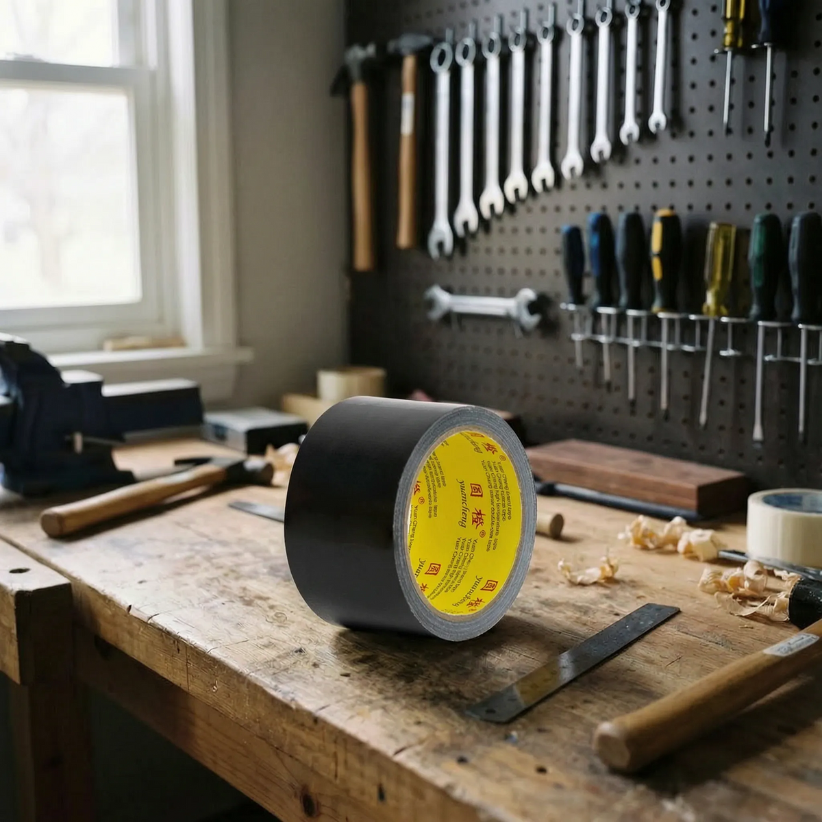 Heavy-duty cloth tape with fabric-reinforced backing and water-resistant surface