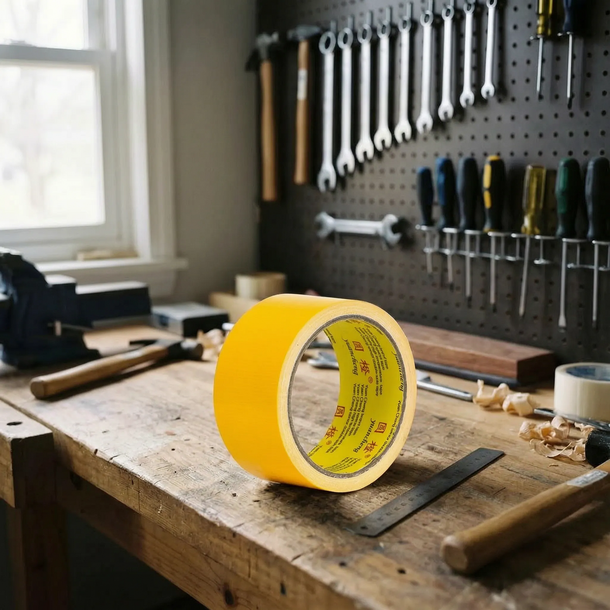 Heavy-duty cloth tape with fabric-reinforced backing and water-resistant surface