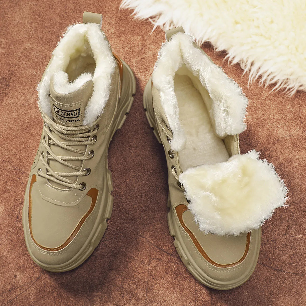 Men's winter boots mid-calf with warm lining and non-slip tread