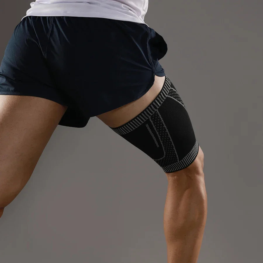 Breathable thigh compression sleeve with non-slip design for sports support