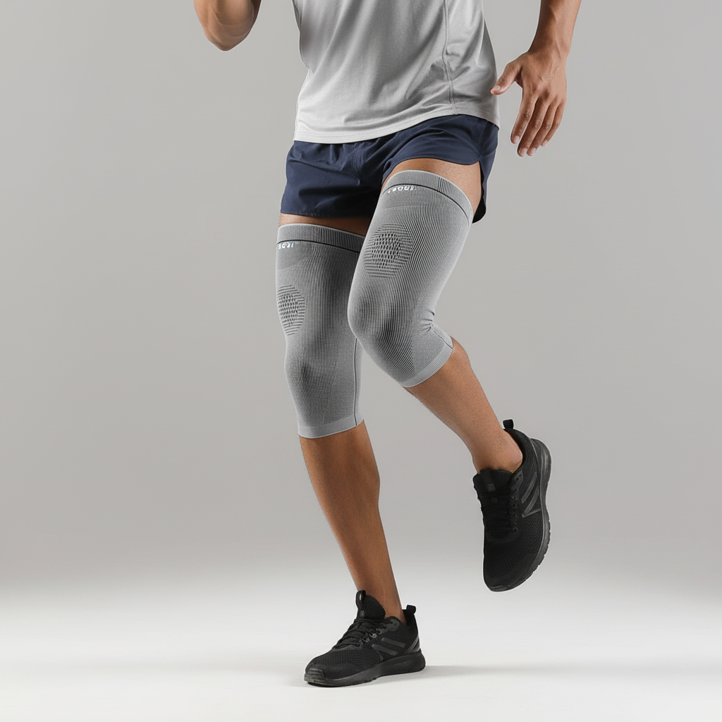 Non-slip compression thigh sleeve with breathable knit fabric for athletic support