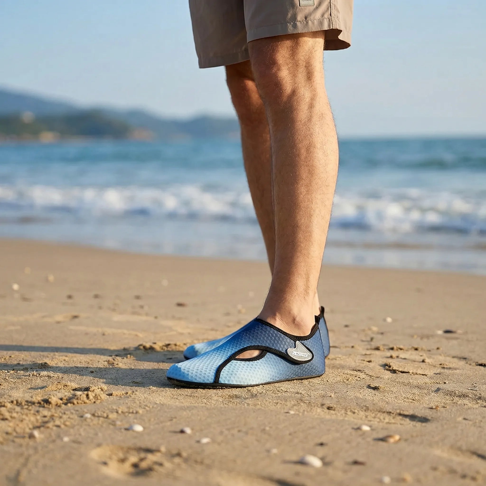 Anti-slip water shoes with sock-like fit for swimming and beach activities