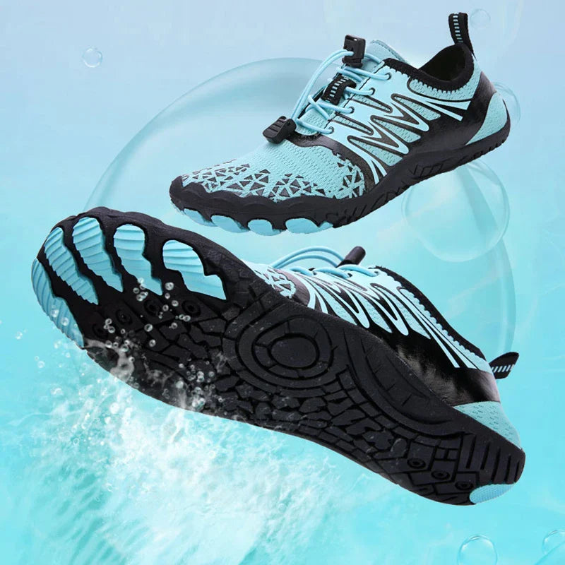 Quick-drying water shoes with barefoot sole for swimming and beach activities