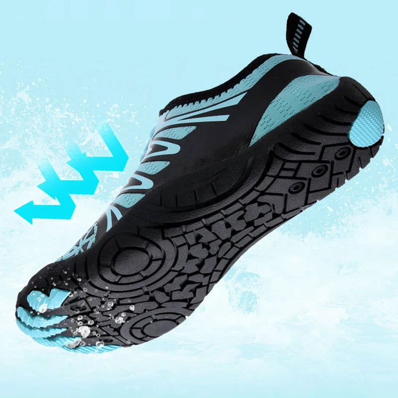 Quick-drying water shoes with barefoot sole for swimming and beach activities