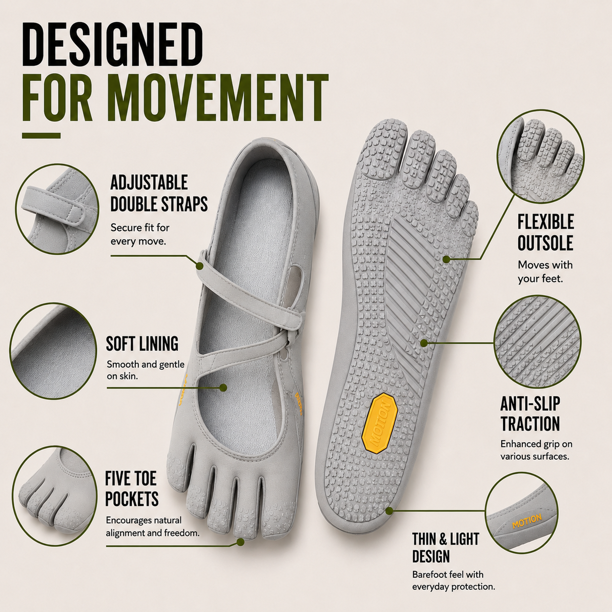 Celrien | Toevara Five-Toe Minimalist Flat Shoe