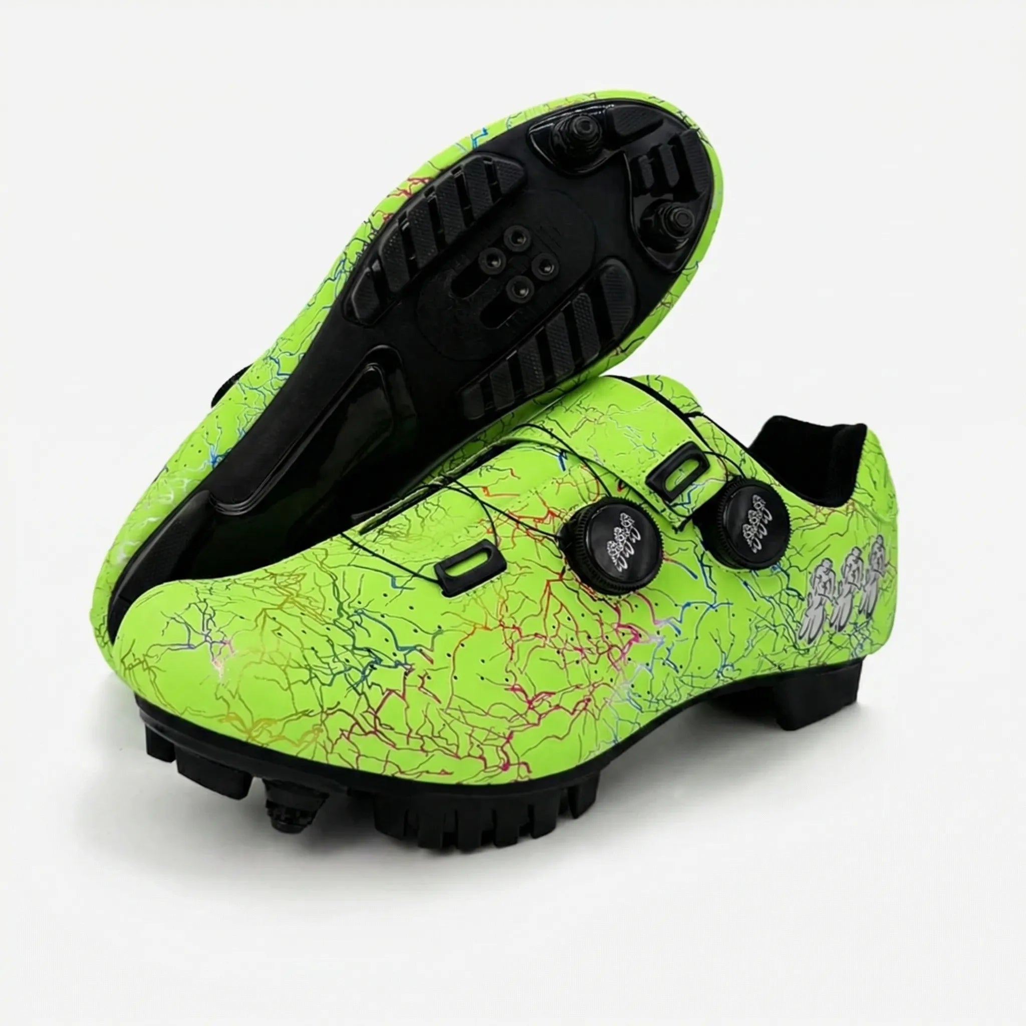 SPD cleat mountain bike cycling shoe with dual dial closure and lugged outsole