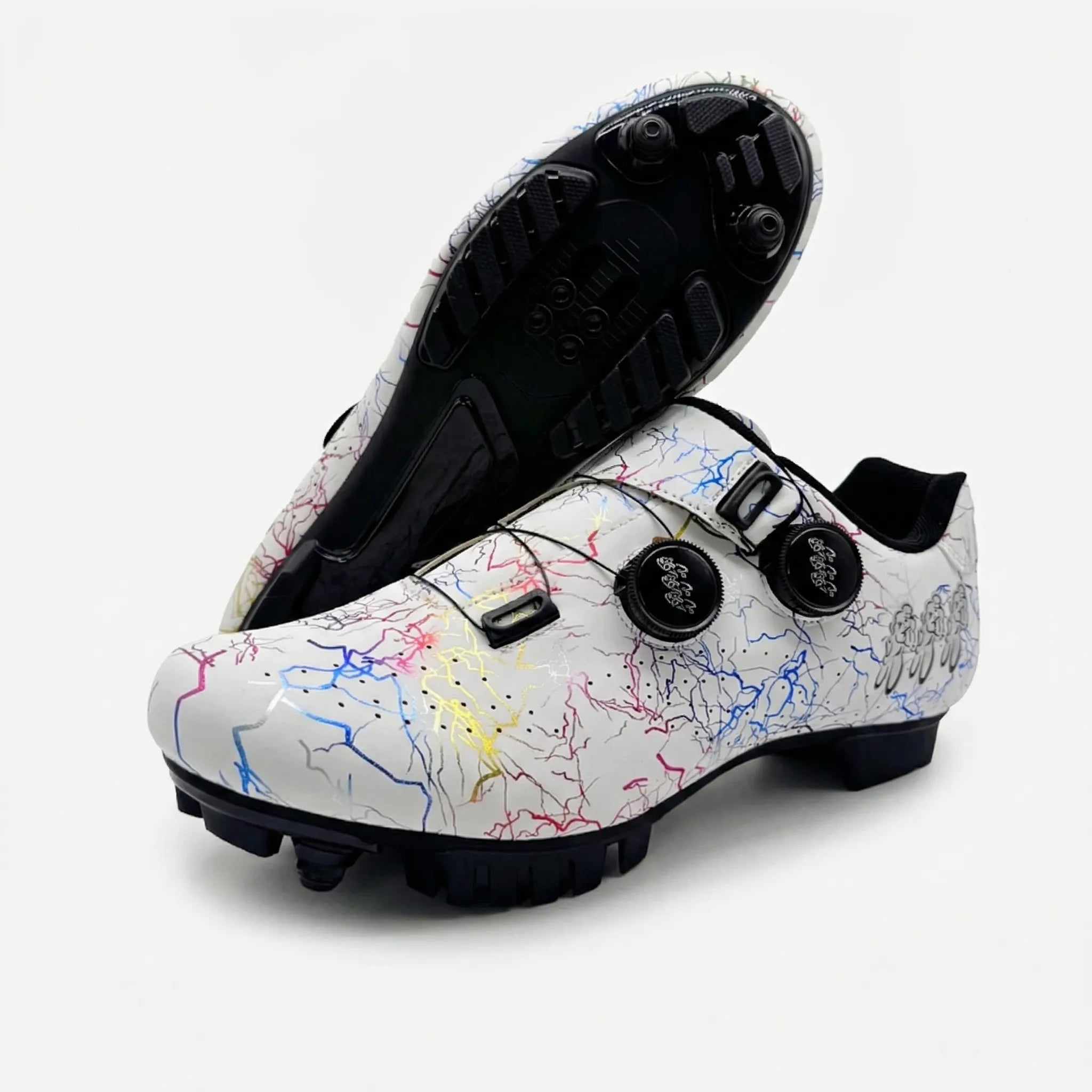SPD cleat mountain bike cycling shoe with dual dial closure and lugged outsole