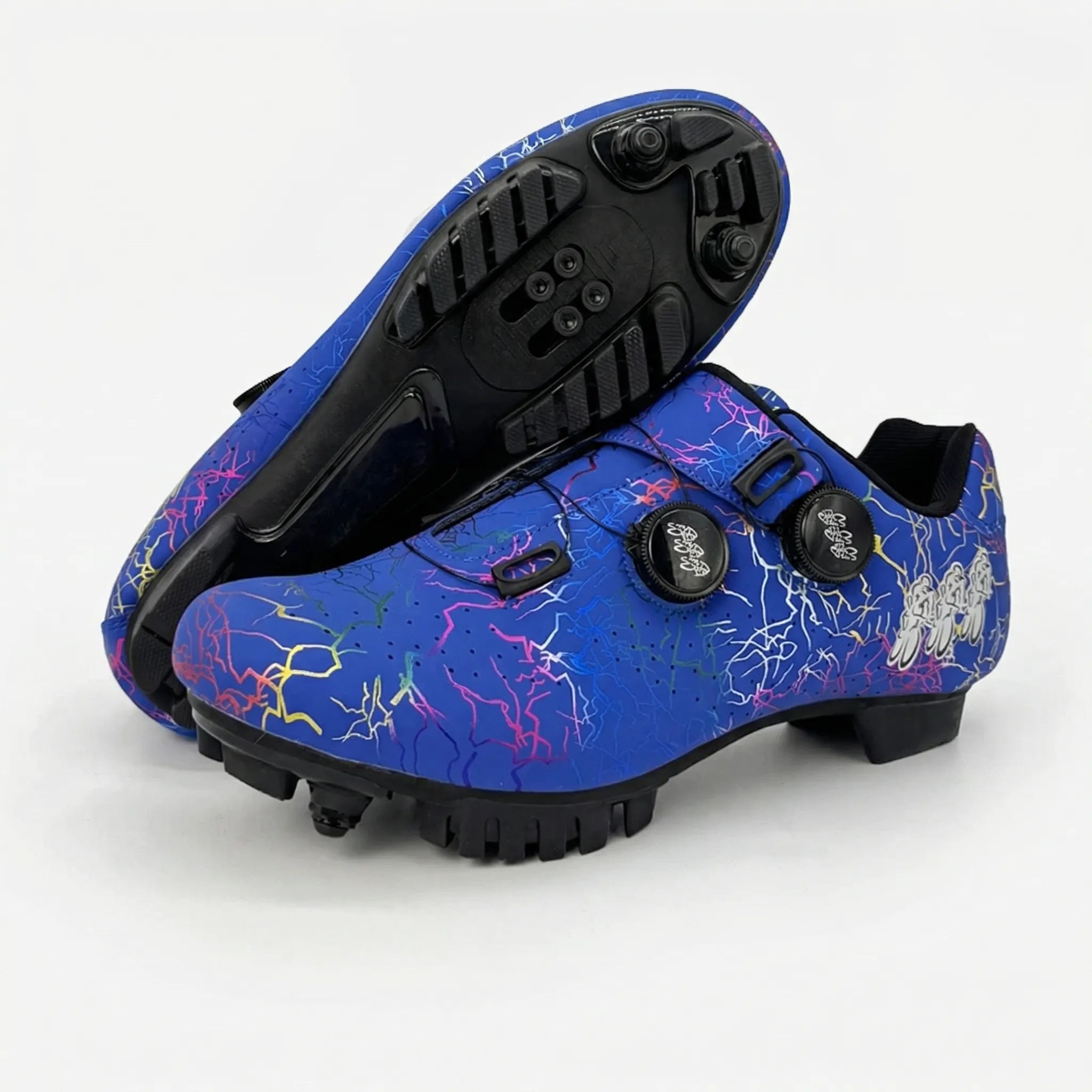 SPD cleat mountain bike cycling shoe with dual dial closure and lugged outsole