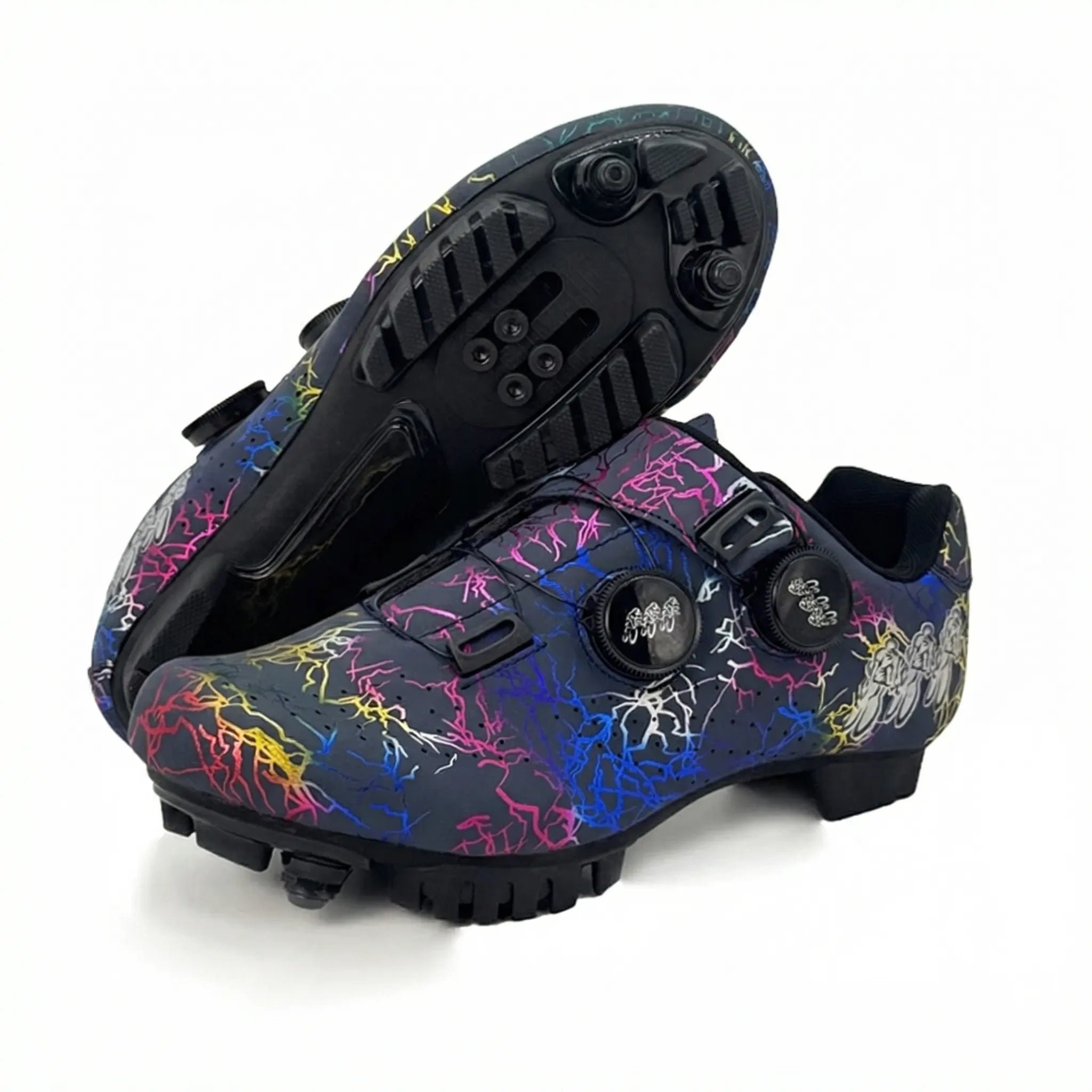 SPD cleat mountain bike cycling shoe with dual dial closure and lugged outsole