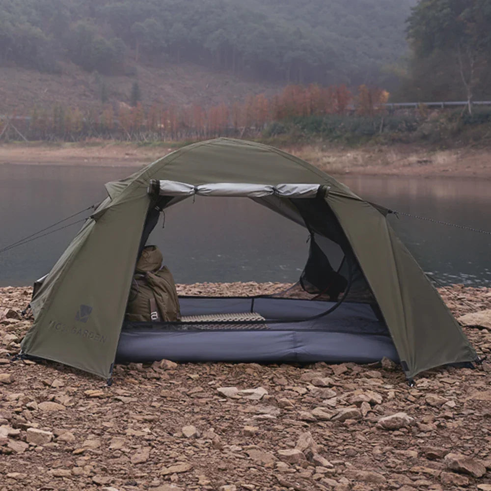 Lightweight two-person dome tent with waterproof rain fly and sun protection