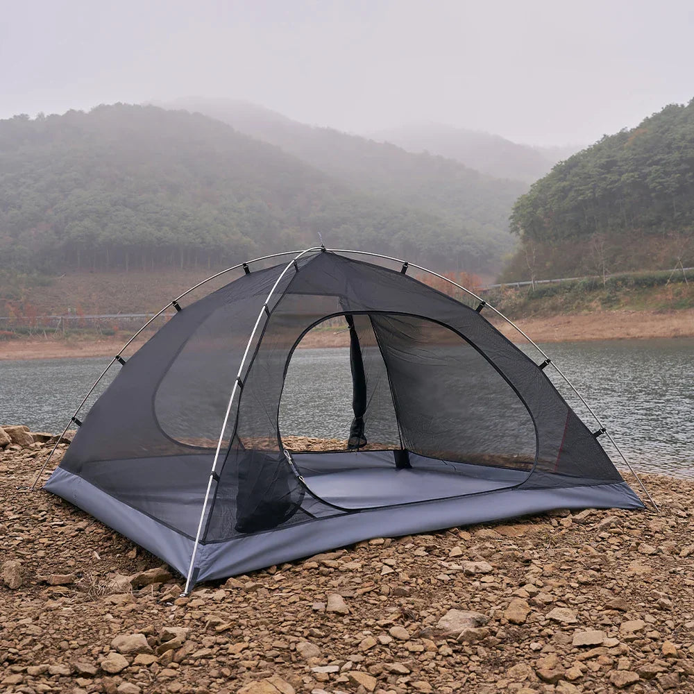 Lightweight two-person dome tent with waterproof rain fly and sun protection