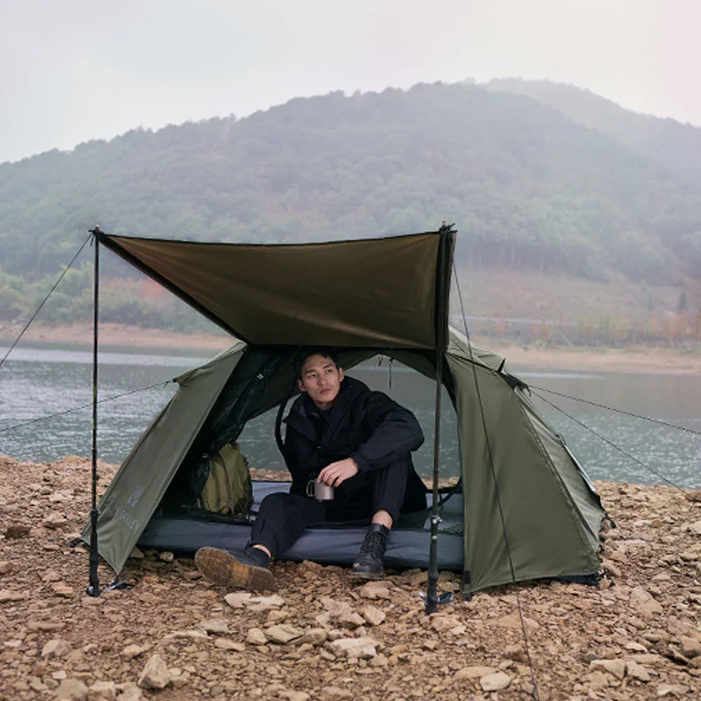 Lightweight two-person dome tent with waterproof rain fly and sun protection