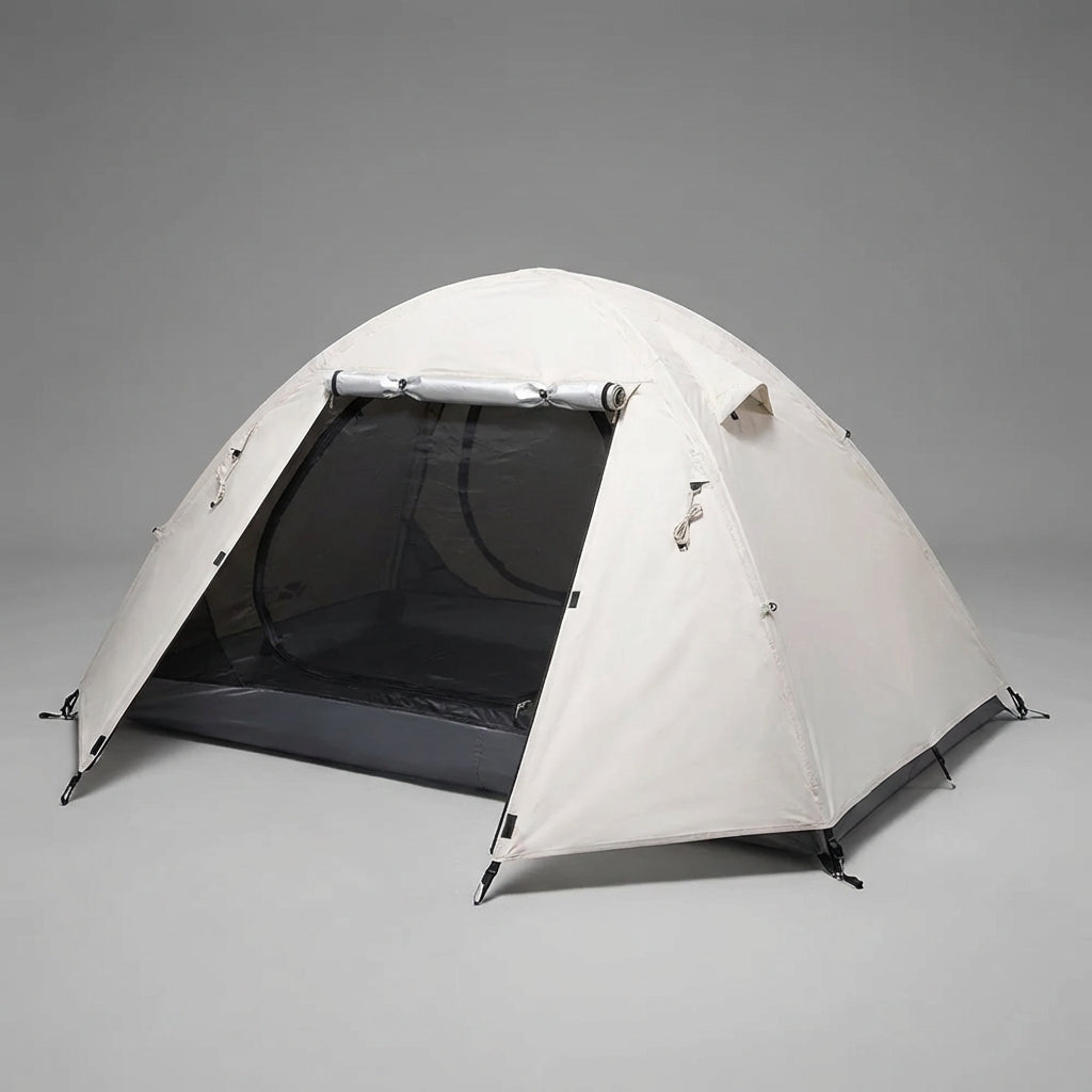 Lightweight two-person dome tent with waterproof rain fly and sun protection