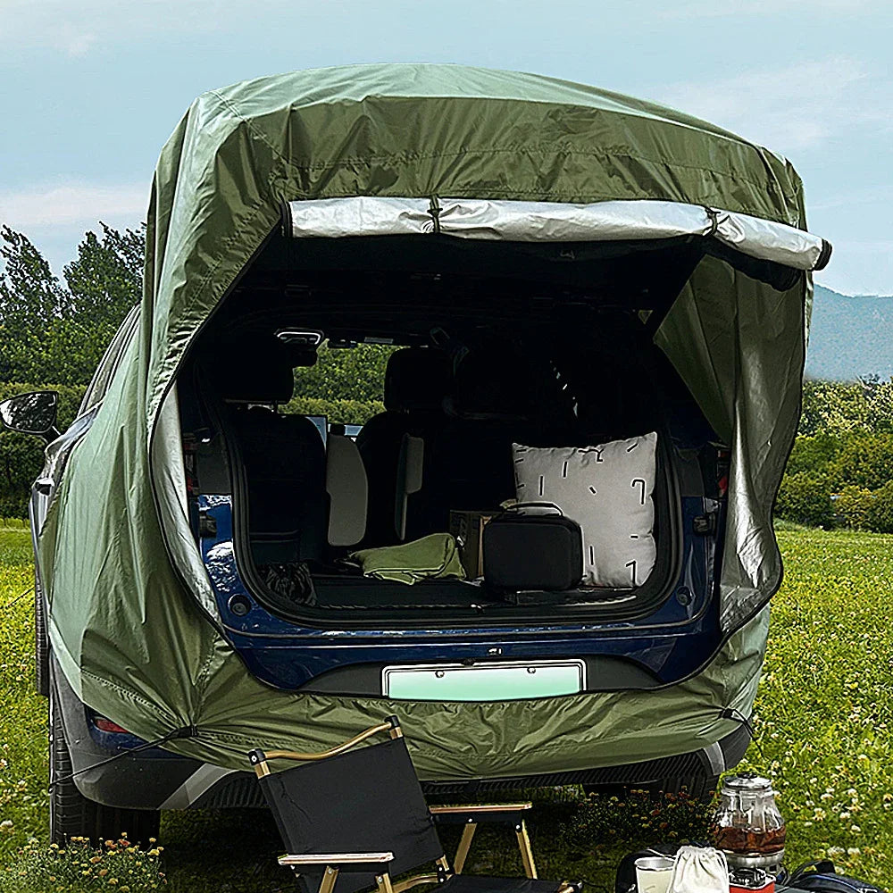 Rear tent for SUV hatchback with water-resistant awning for camping