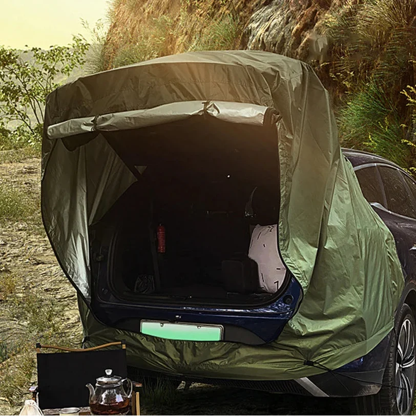 Rear tent for SUV hatchback with water-resistant awning for camping