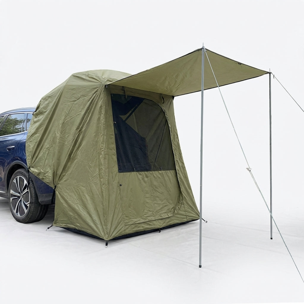 Rear tent for SUV hatchback with water-resistant awning for camping