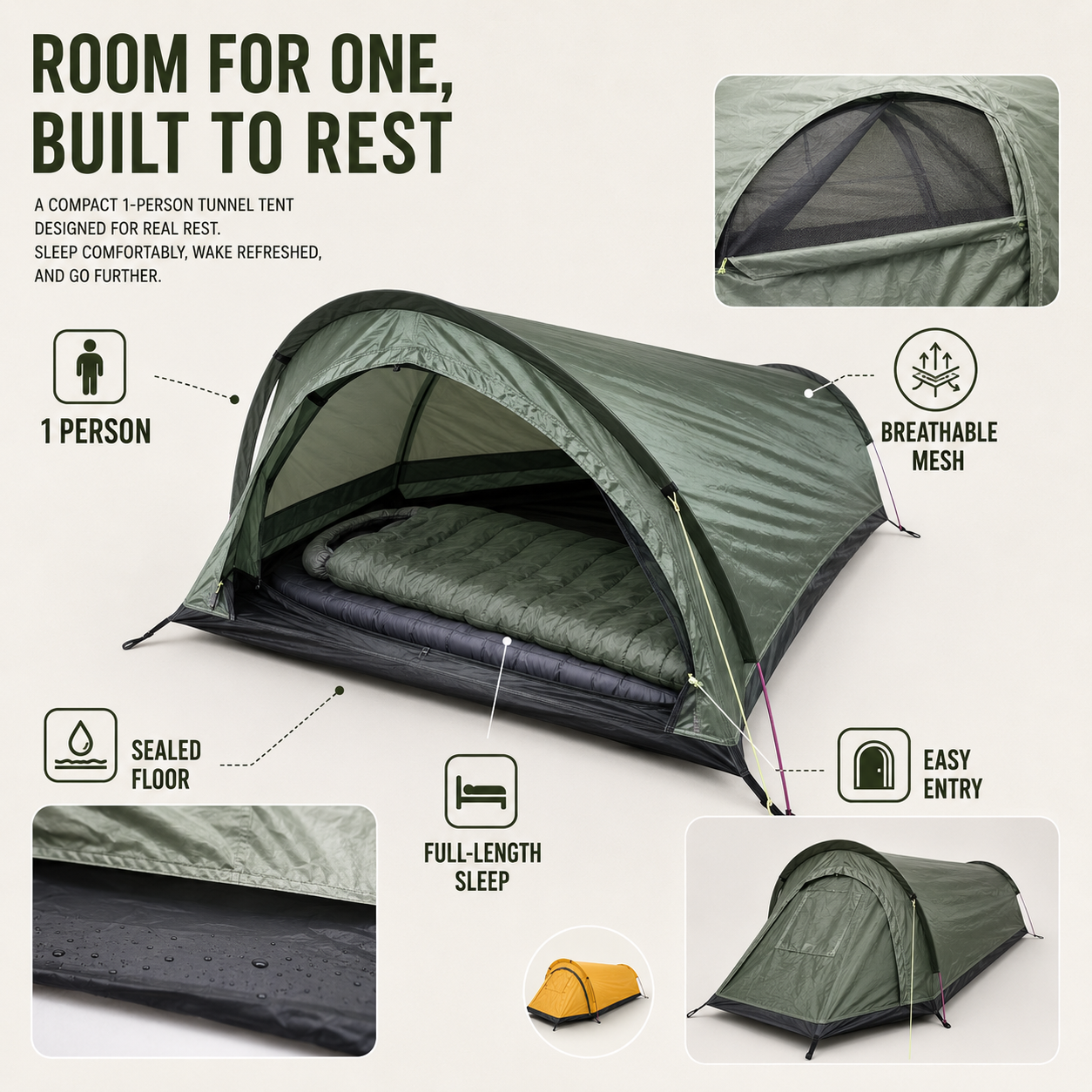 Celrien | TrailLumen Single Person Tunnel Tent