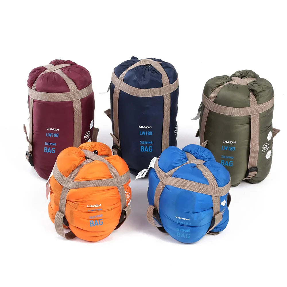 Ultralight envelope sleeping bag with compact carry pouch for camping and hiking