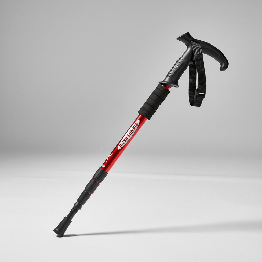 Foldable telescopic trekking pole with ergonomic T-handle and aluminum shaft