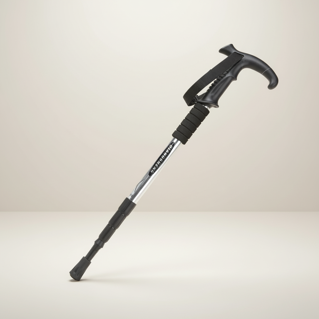 Foldable telescopic trekking pole with ergonomic T-handle and aluminum shaft