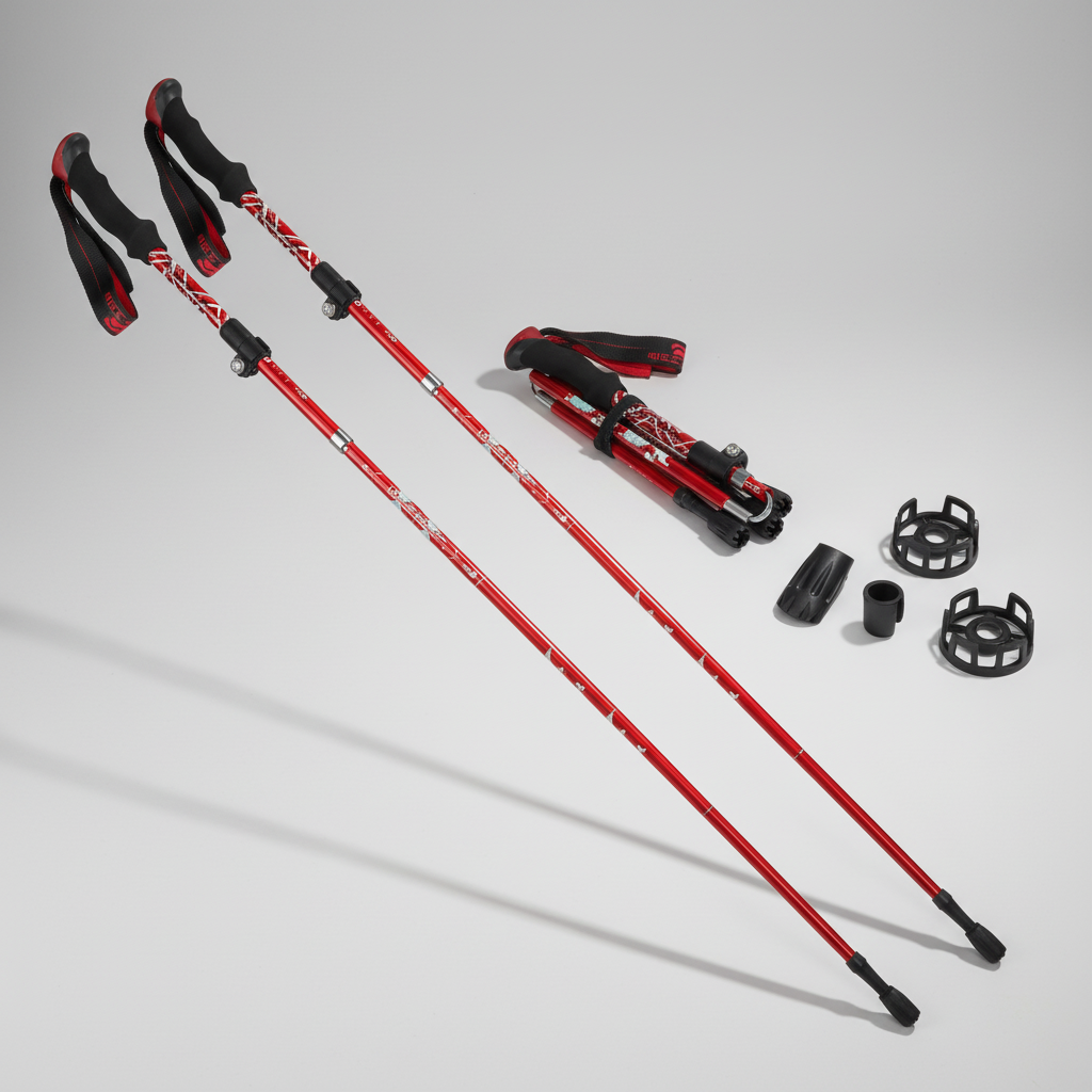 Ultralight foldable trekking poles with compact telescopic design