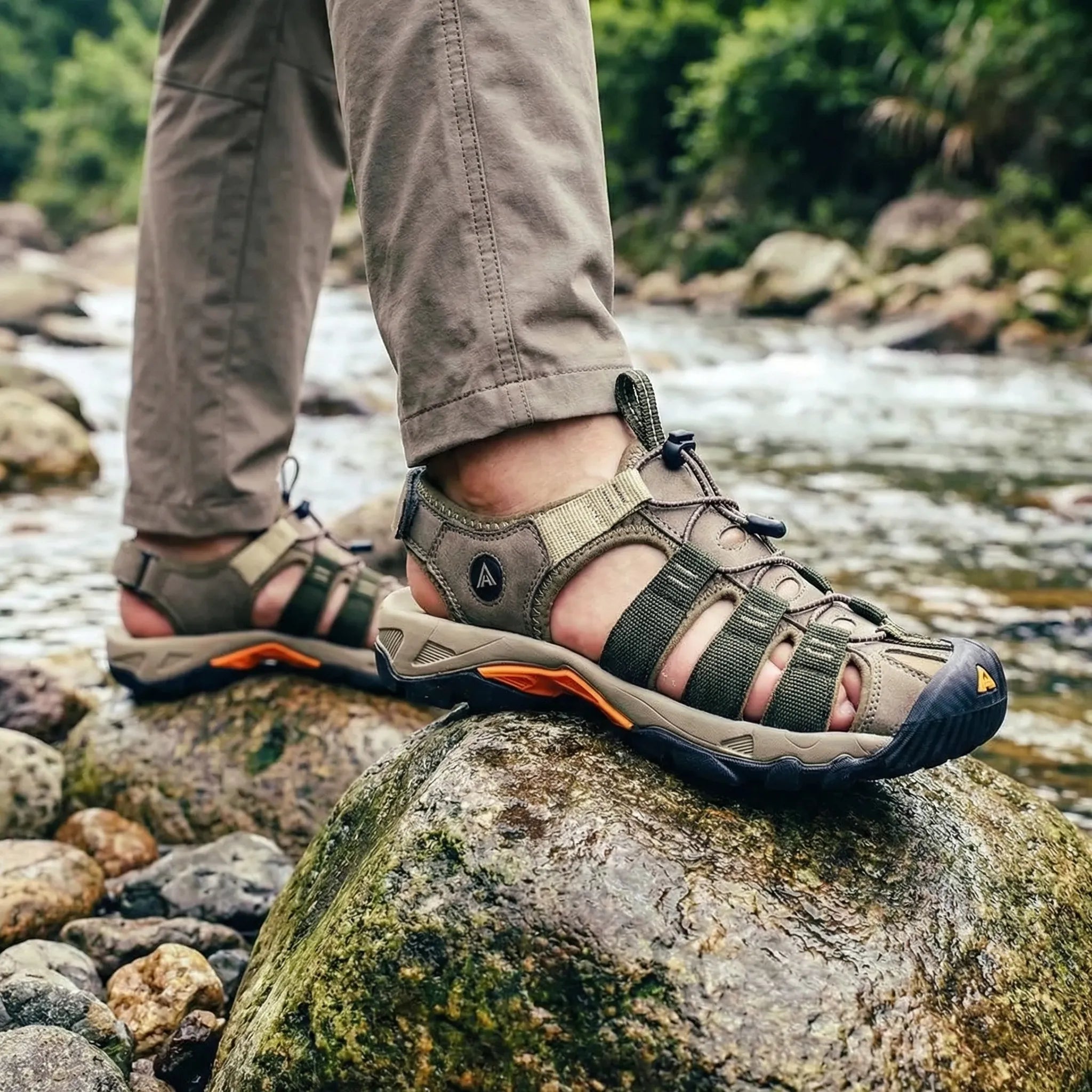 Men's breathable hiking sandal with open-toe design and water-ready construction