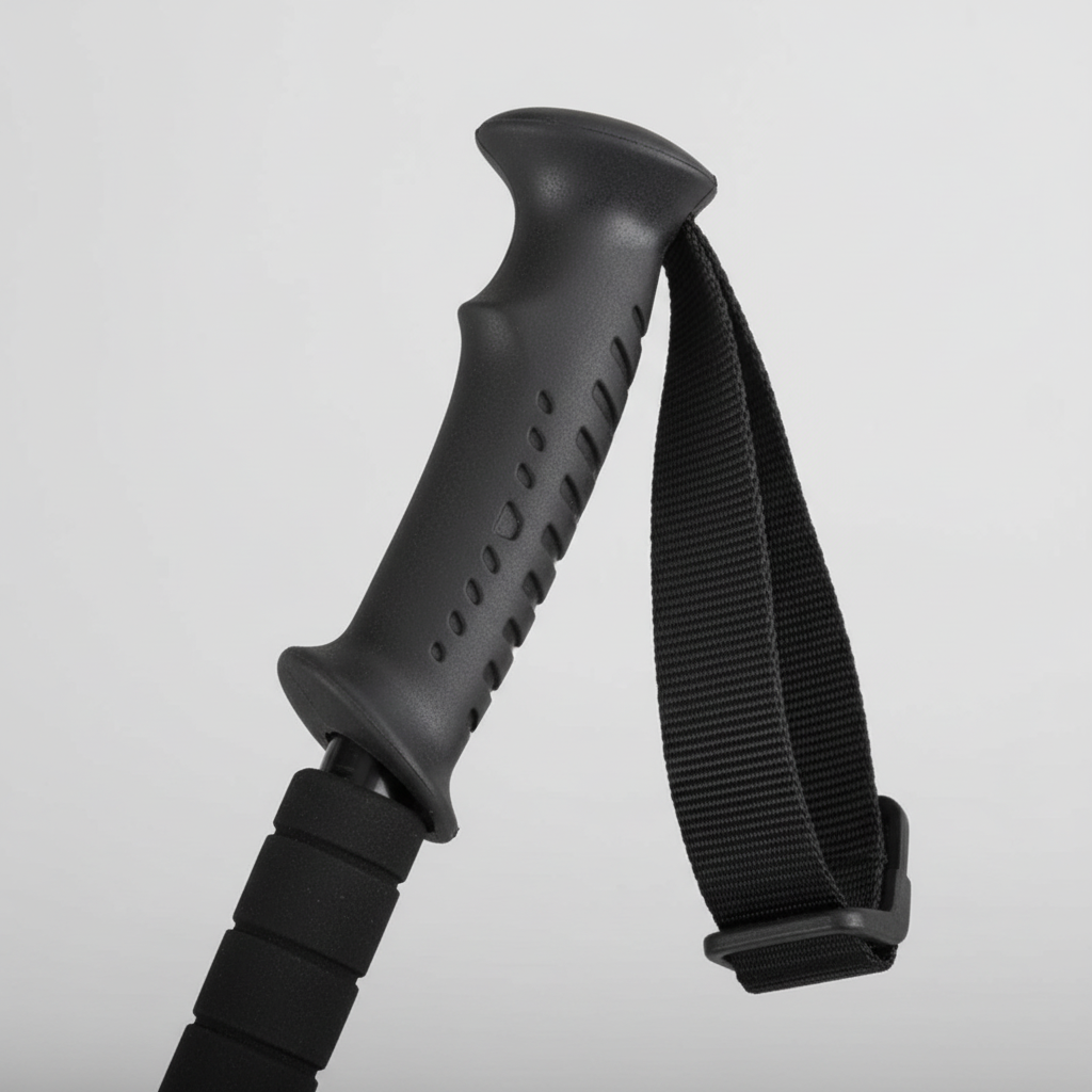 Lightweight collapsible trekking pole with anti-shock system and straight grip handle