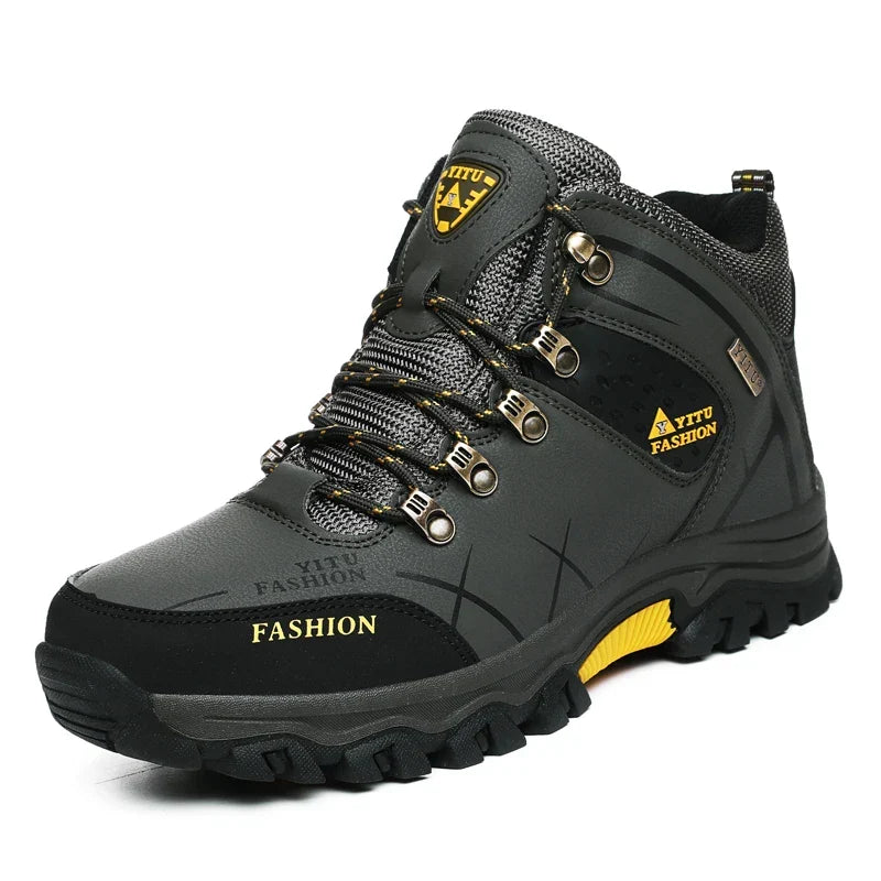 Men's waterproof winter snow boots with ankle support and warm plush lining