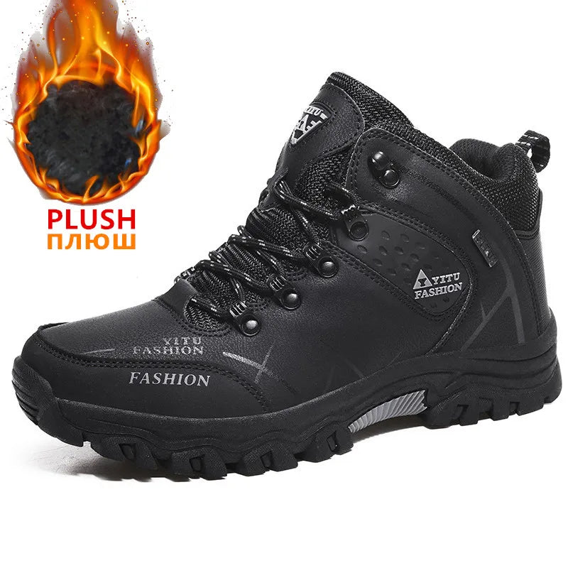 Men's waterproof winter snow boots with ankle support and warm plush lining