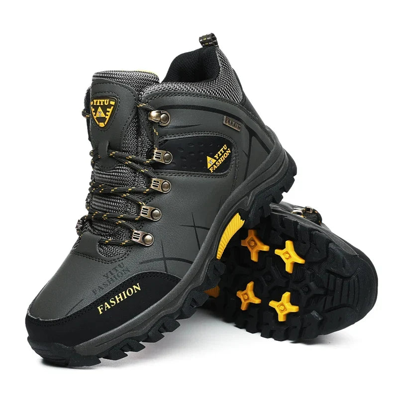 Men's waterproof winter snow boots with ankle support and warm plush lining