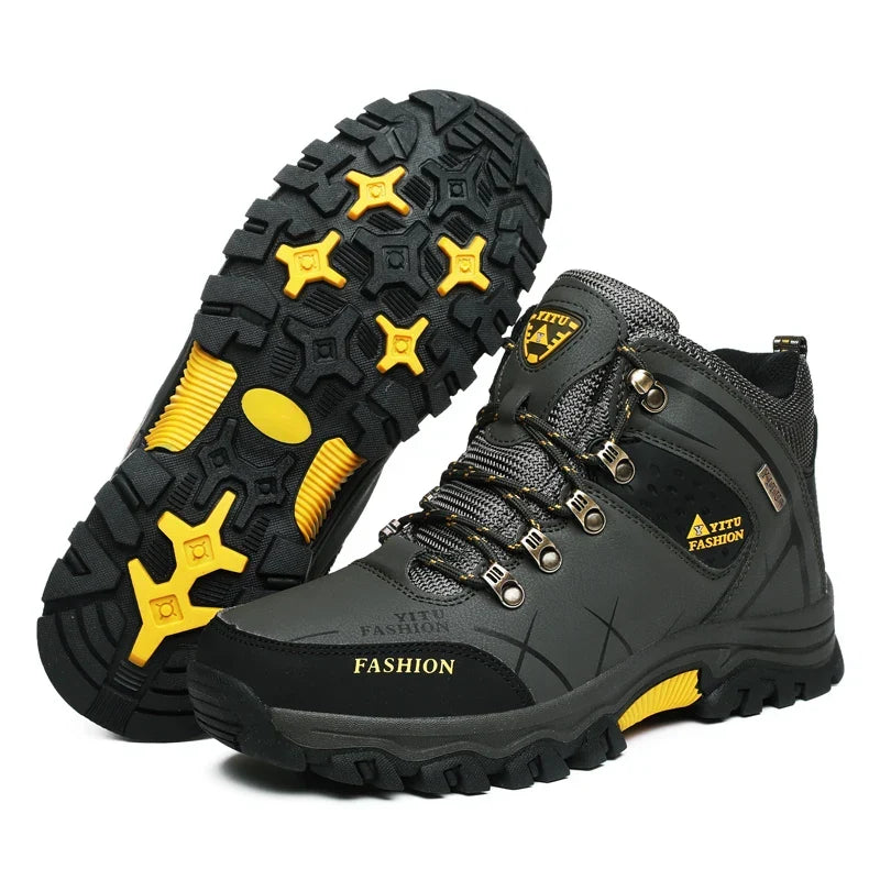 Men's waterproof winter snow boots with ankle support and warm plush lining