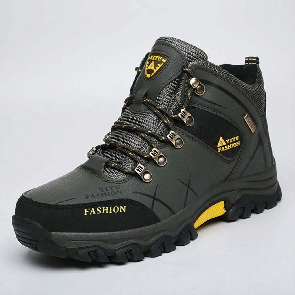 Men's waterproof winter snow boots with ankle support and warm plush lining
