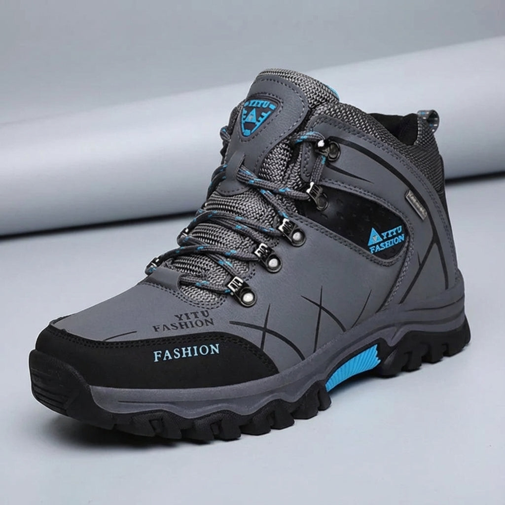 Men's waterproof winter snow boots with ankle support and warm plush lining