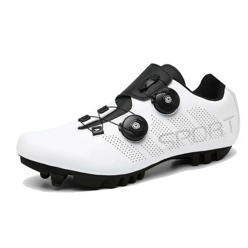MTB cycling shoe with dual rotary dial closure and SPD cleat compatibility